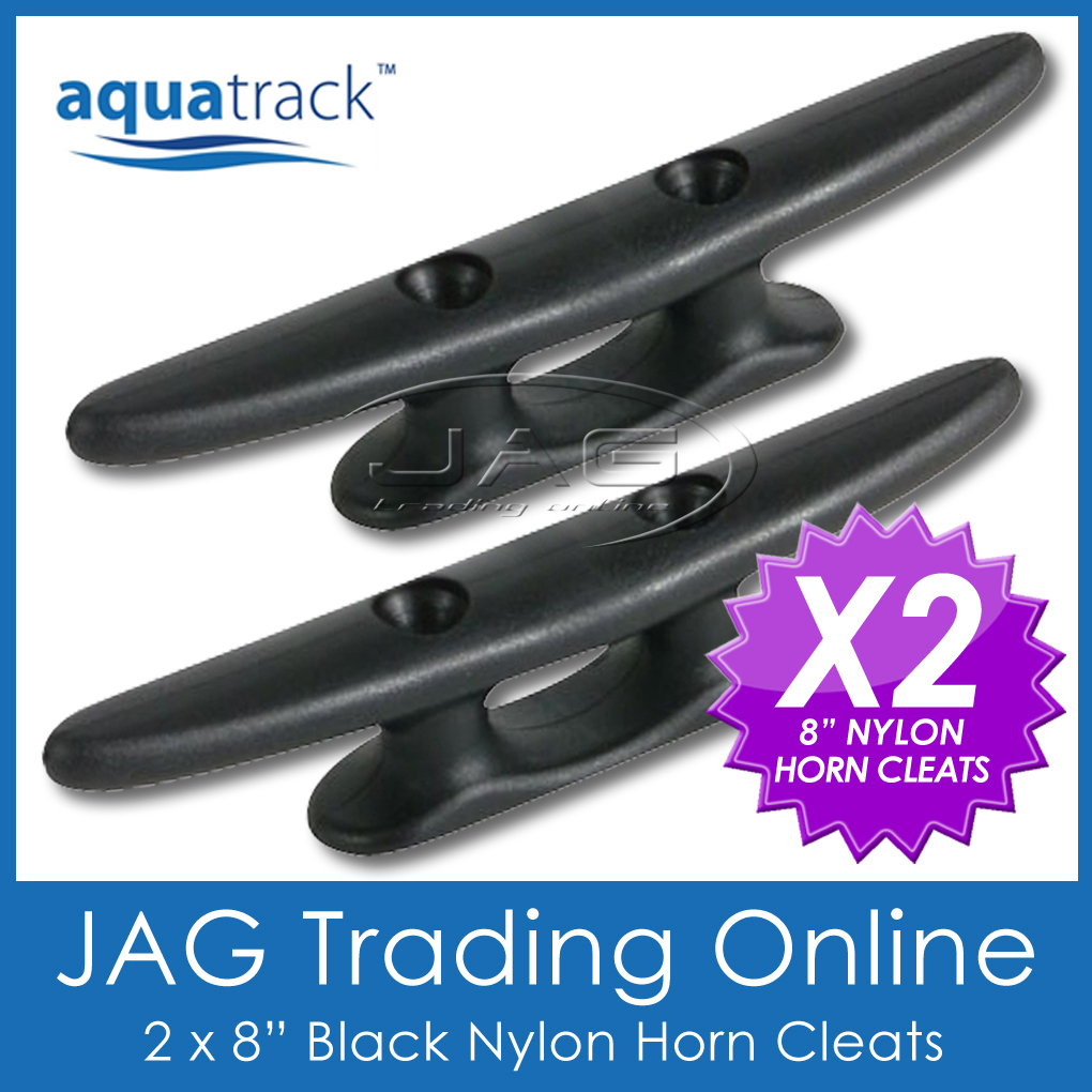 2 x 200mm 8" UV RESISTANT BLACK NYLON/PLASTIC CLEATS - MARINE/BOAT/YACHT/SAILING