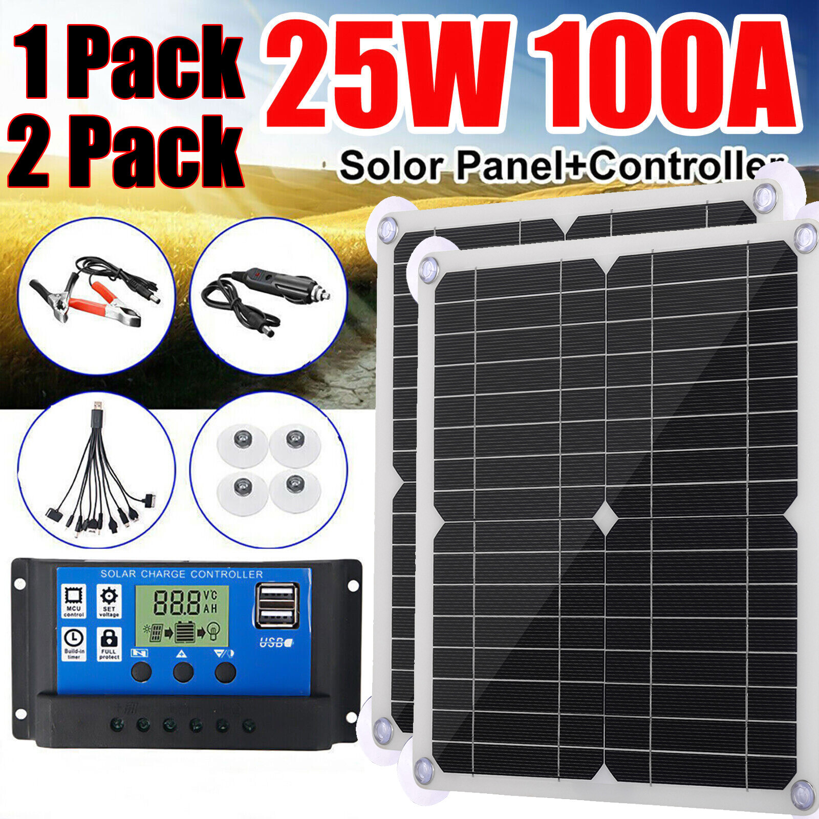 Solar Panel Kit 100A 12V Battery Charger With Controller Caravan Boat Outdoor US