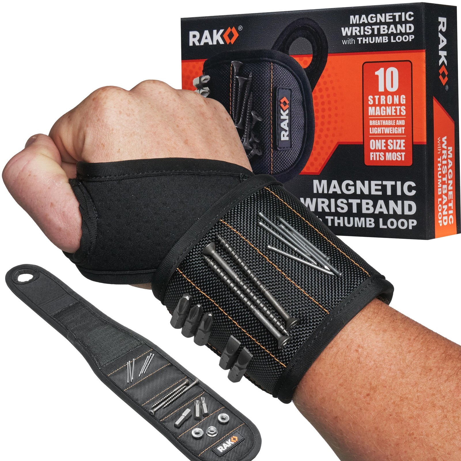 Magnetic Wristband, Thumb Loop for Holding Screws, Nails, Drill Bits for Men ...