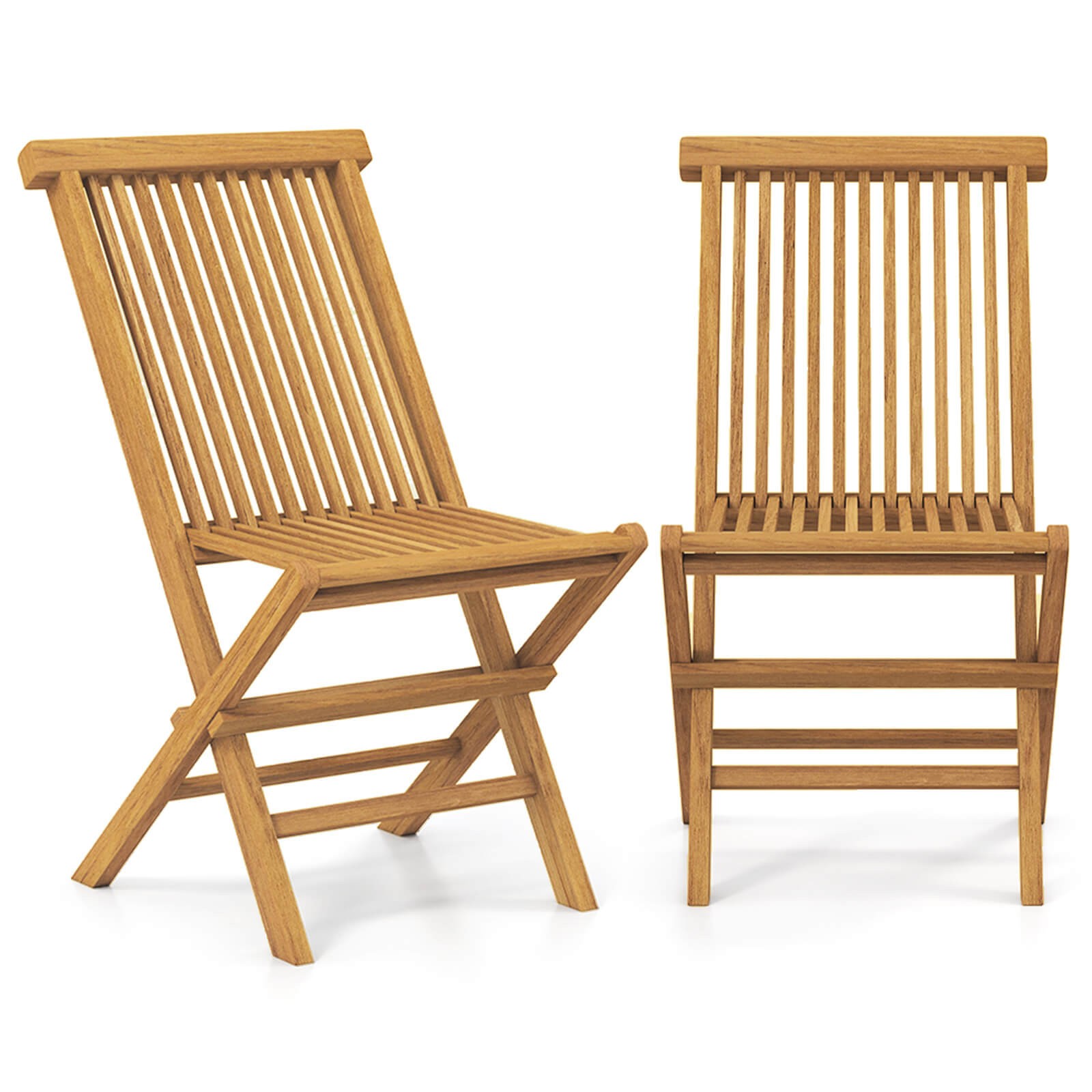 2 PCS Patio Chairs w/Slatted Seat & Backrest No Assembly Needed for Poolside