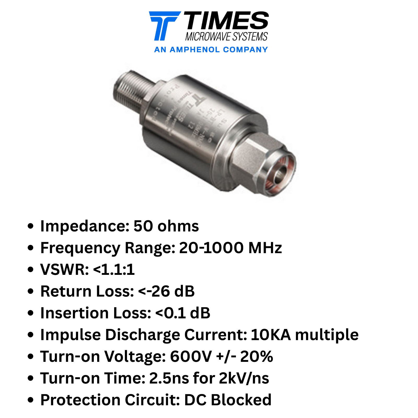 Times Microwave LP-BTRW-NMS Coax Lightning Protector 3 pcs