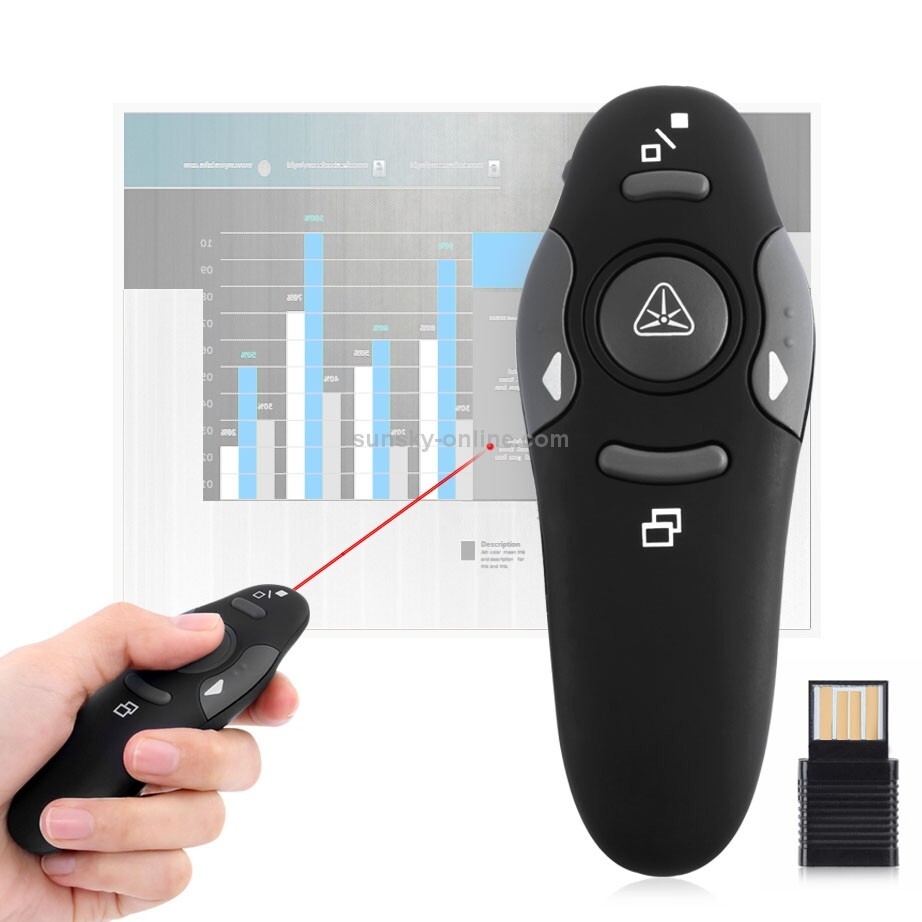 Presentador multimedia con puntero láser y receptor USB para proyector / PC