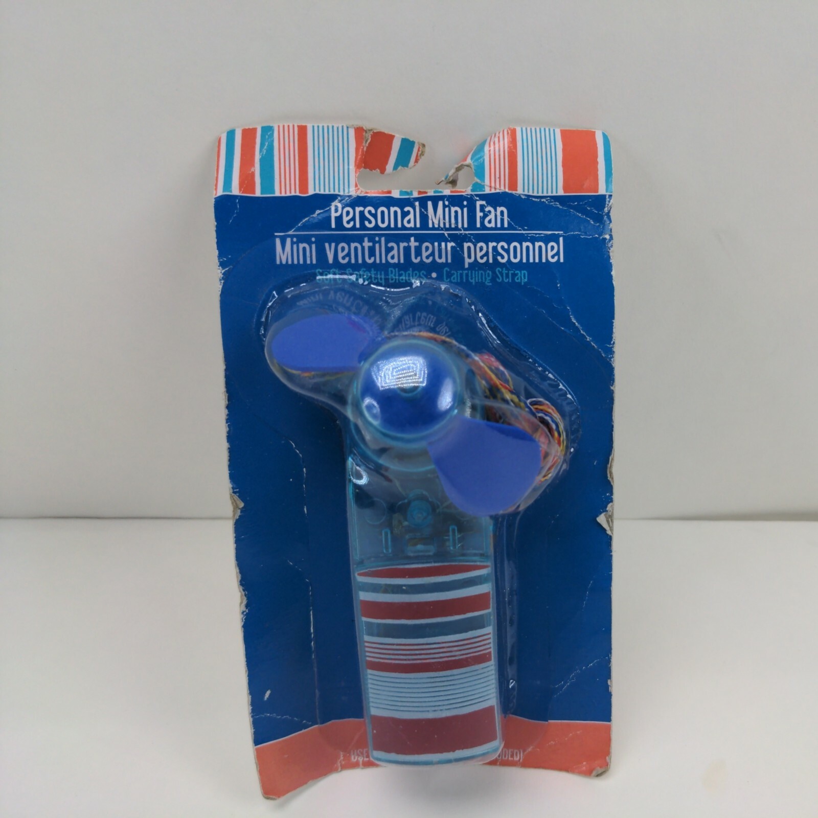 Personal Mini Fan Blue Soft Handheld Safety Blades Neck Carrying Strap