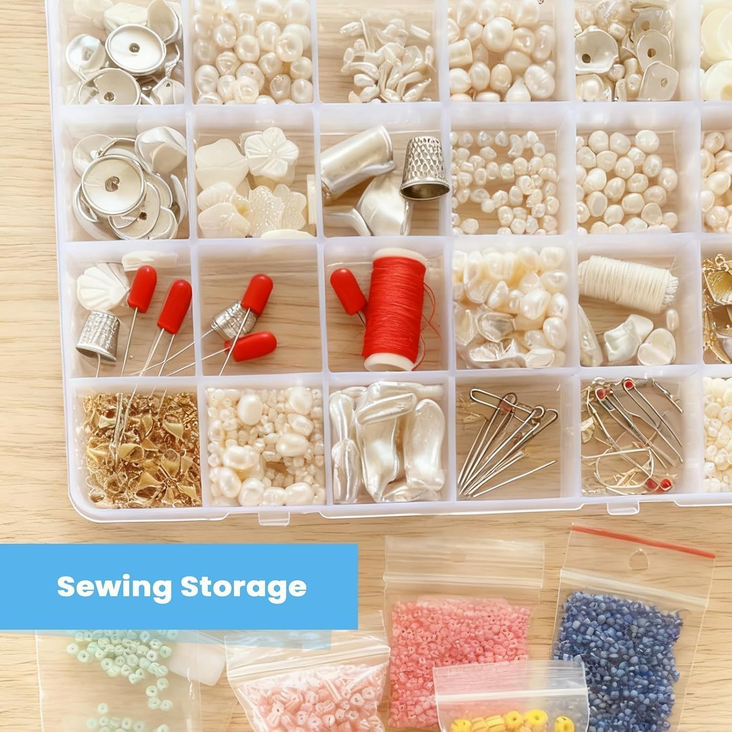 2Pack 24-Grid Clear Plastic Bead Organizer Box with Adjustable Dividers | Clear