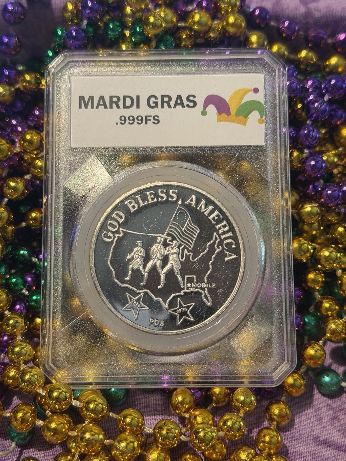 God Bless America .999 Fine Silver Mobile Alabama Mardi Gras