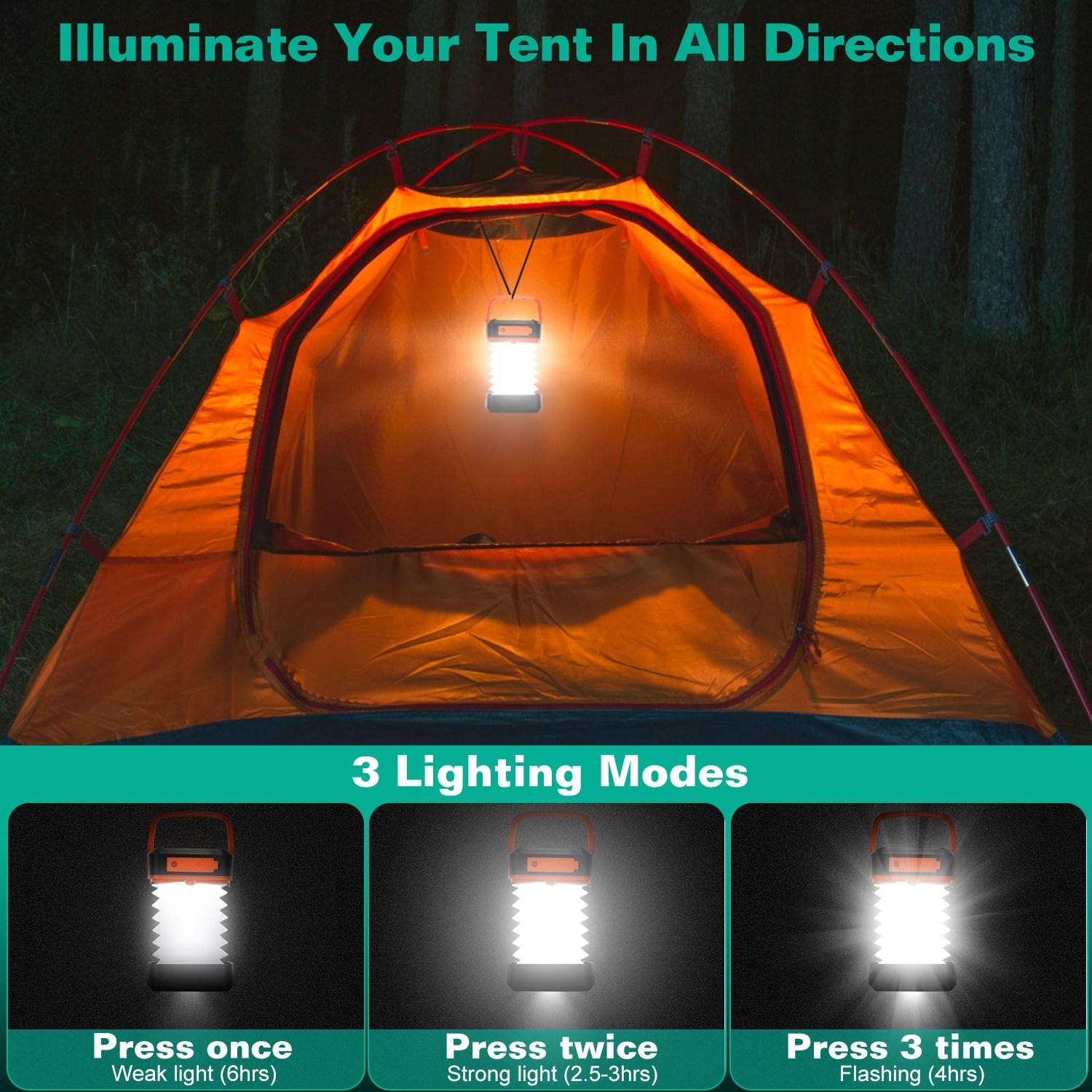 Solar Camping Lantern LED Collapsible Tent Lamp USB Rechargeable Emergency Light