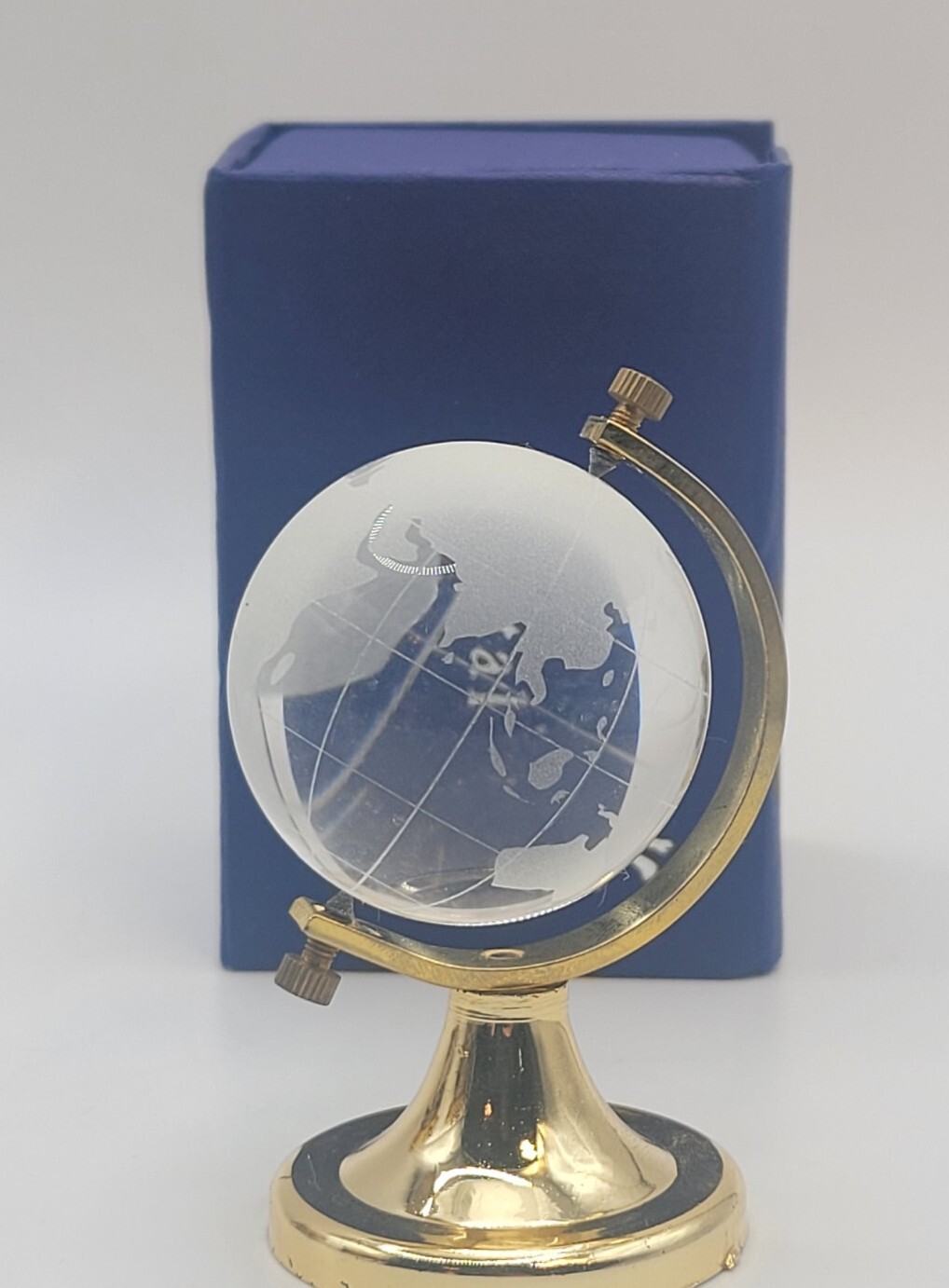 Crystal Glass World Rotating Globe w/ Stand • Magnetic Closure Box • 2-3/4"H