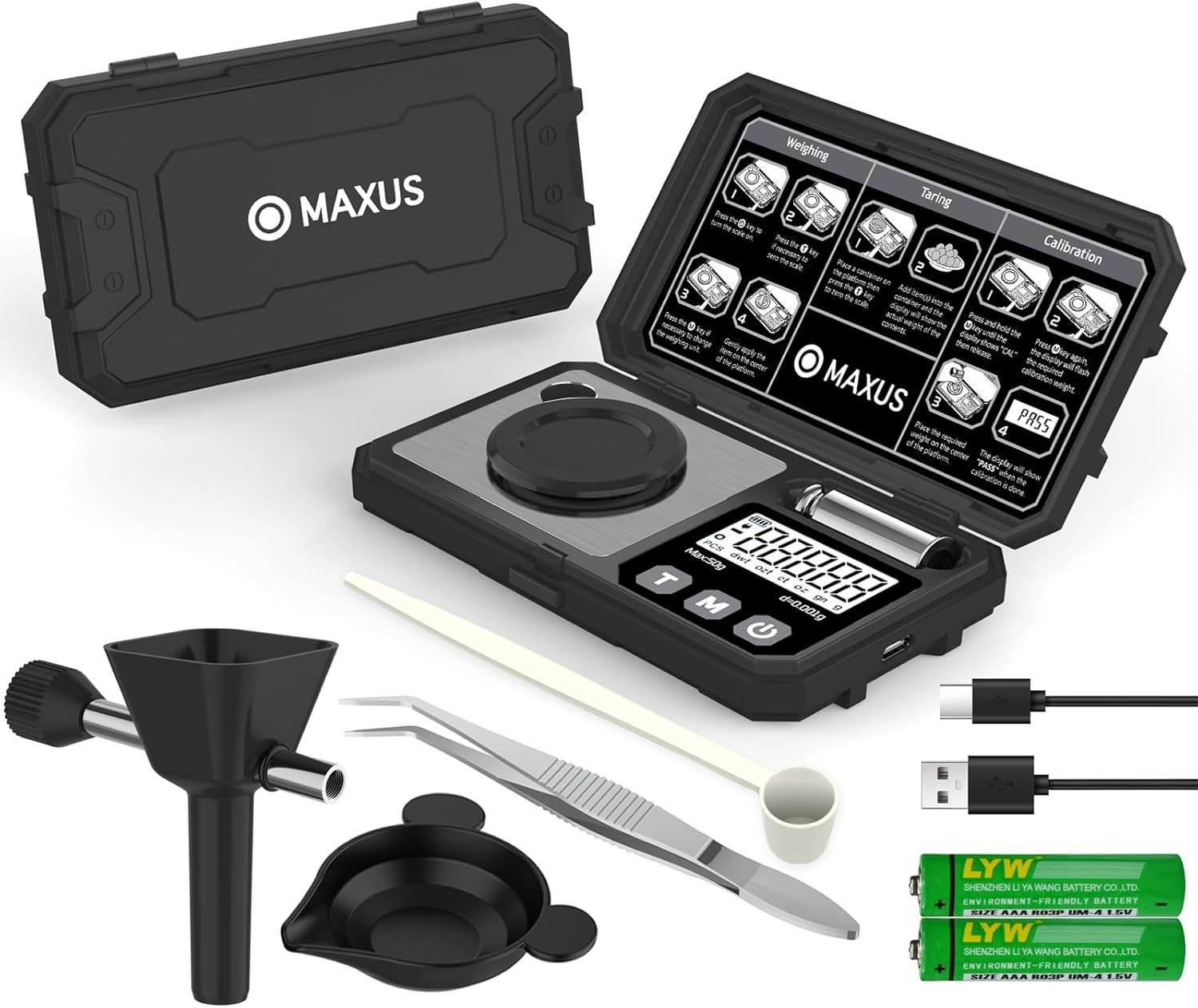 "Compact 50g Precision Scale with 3 Color Backlight & Powder Trickler Included "
