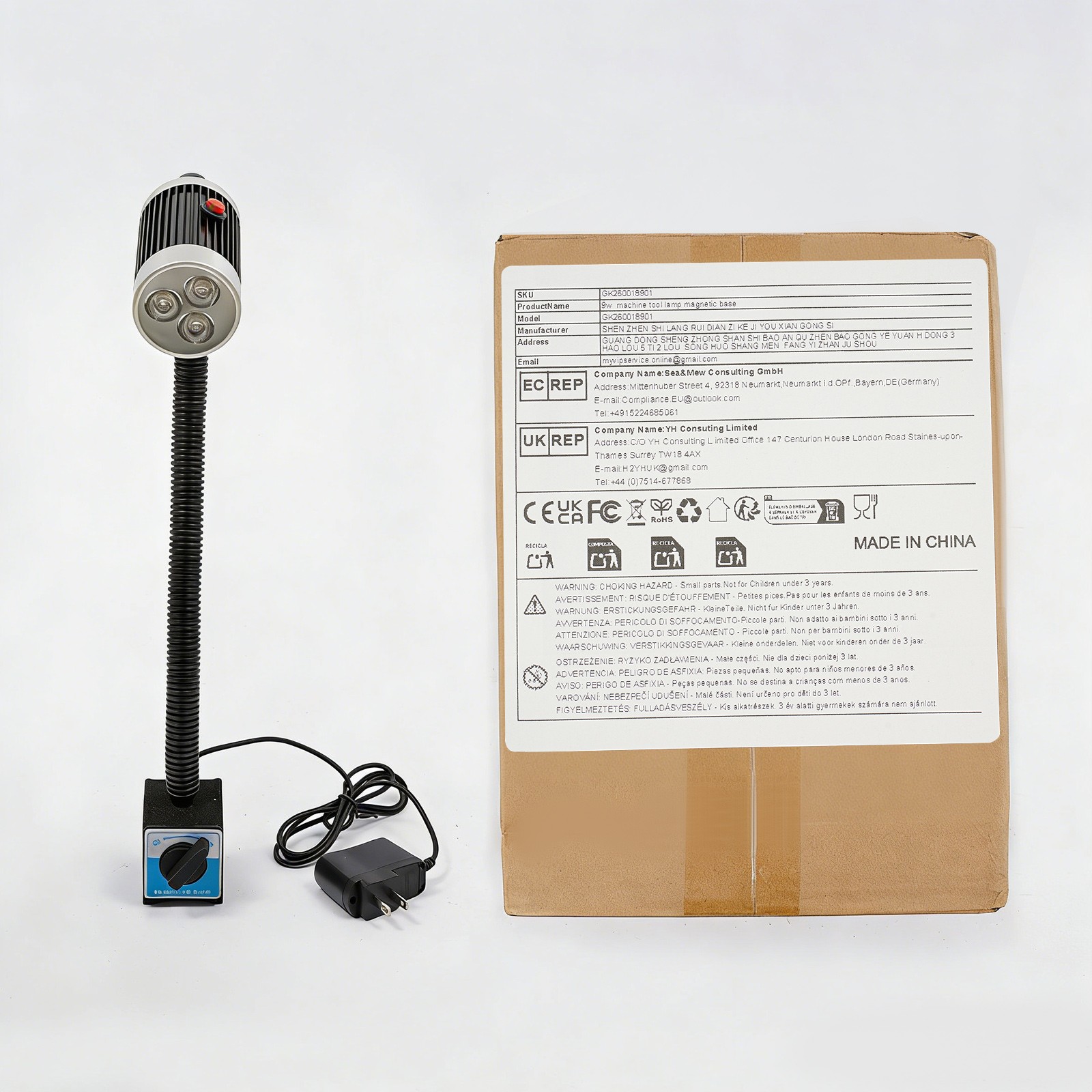 LED Machine Tool Light,110V 9W Machine Lamp w/ Magnetic Base for Lathe/Workbench
