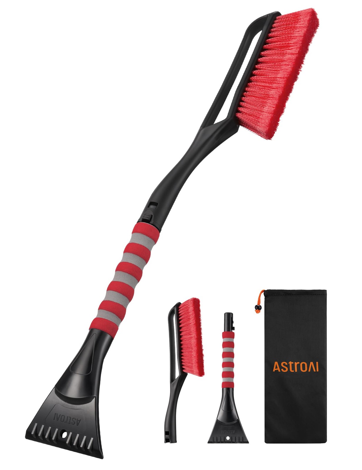 Snow Brush 27 Inch Detachable Ice Scraper Ergonomic Foam Grip Red Heavy Duty