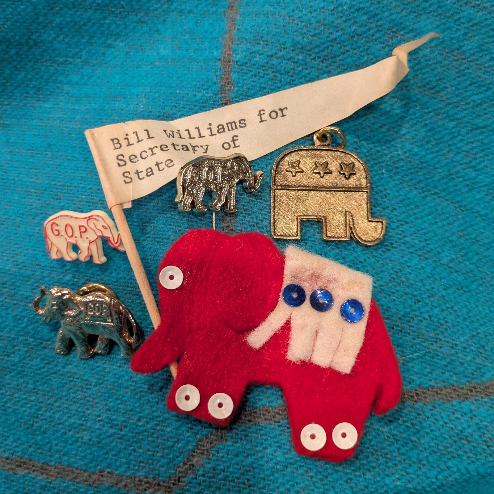 Vintage Republican GOP Elephant Jewelry Lot Pins Necklace