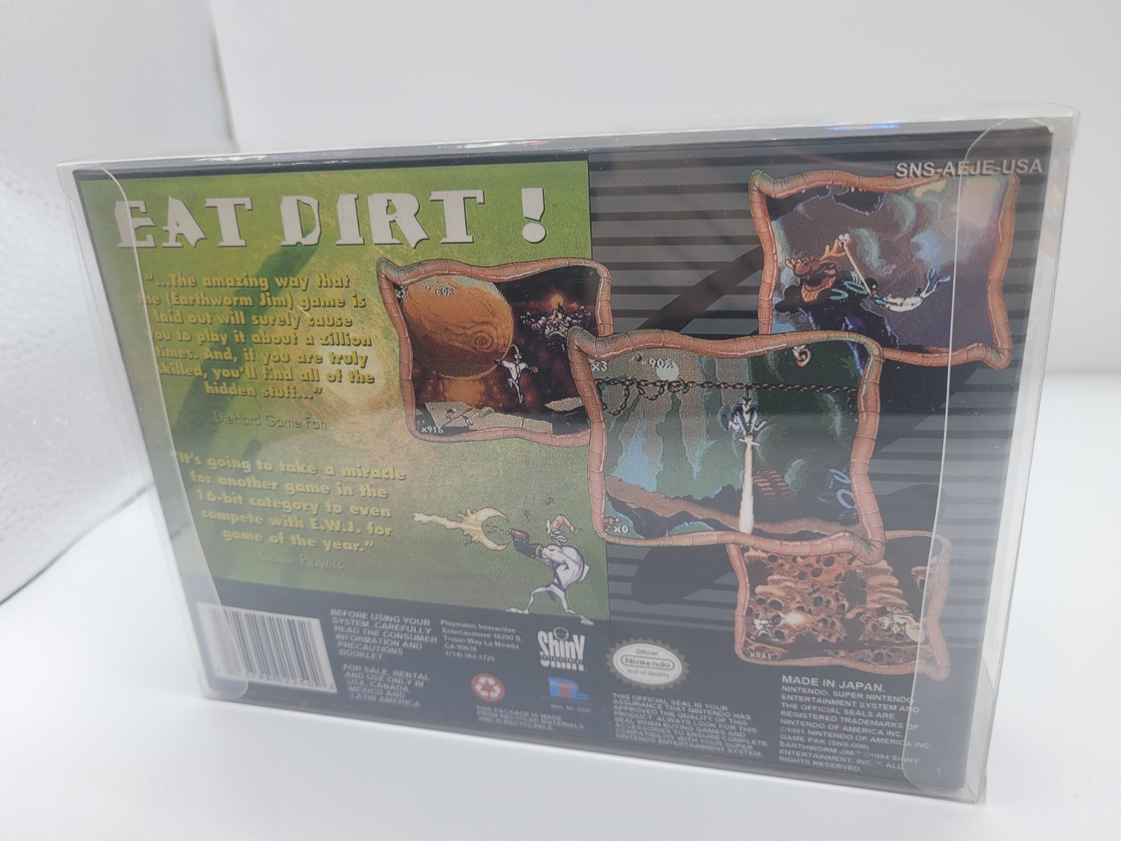 Earthworm Jim Super SNES Box Only Replacemnt Box Inserts + Clear Case