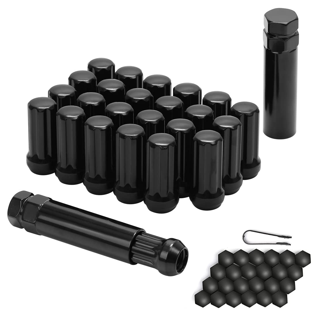 M14X1.5 Spline Lug Nuts Black 2" Tall Set of 24 with 2 Socket Keys