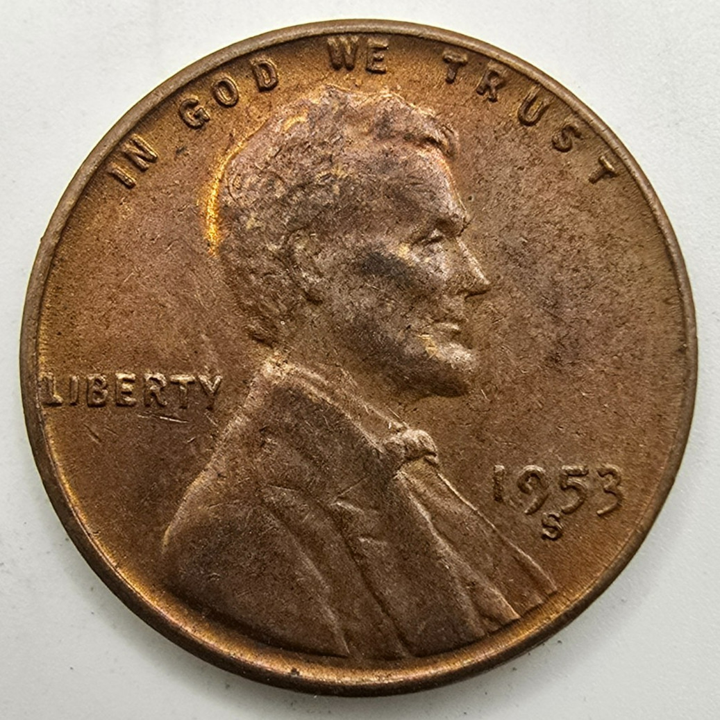 1953 S Lincoln Wheat Cent Red Brown AU As Shown Toned RB Penny Type Free Ship!