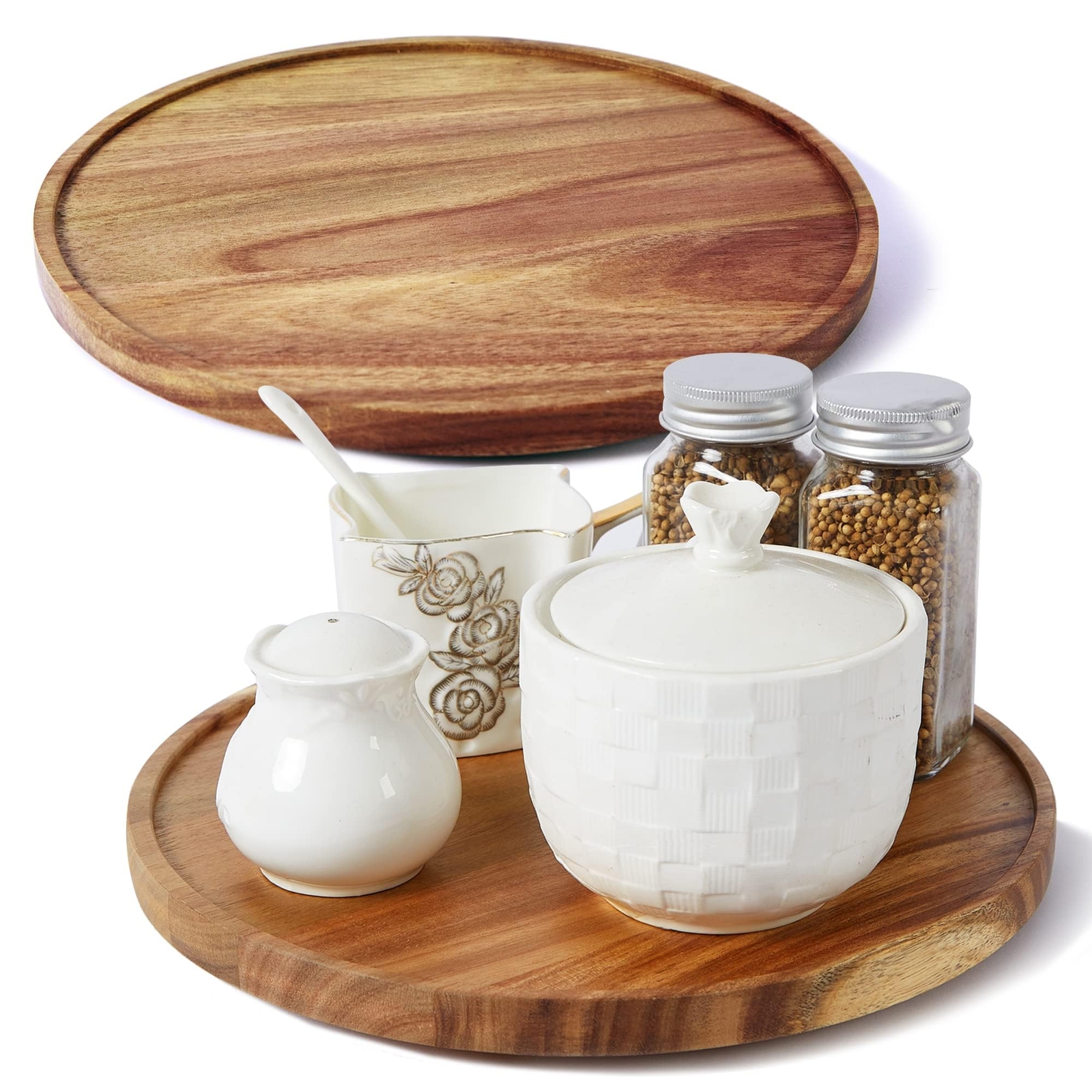[ 2 Pack ] 12-inch Acacia Wood Lazy Susan Organizers, Lazy Susan Turntable fo...