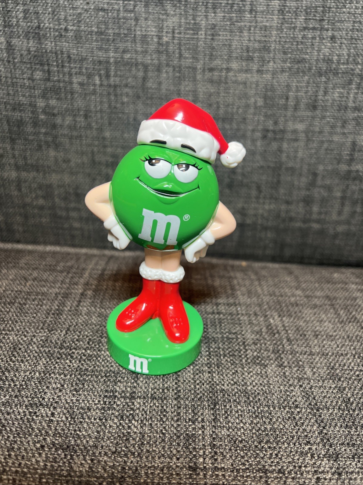 Christmas green  M&M's mini Bobble plastic Figure - Santa Hat Red Boots