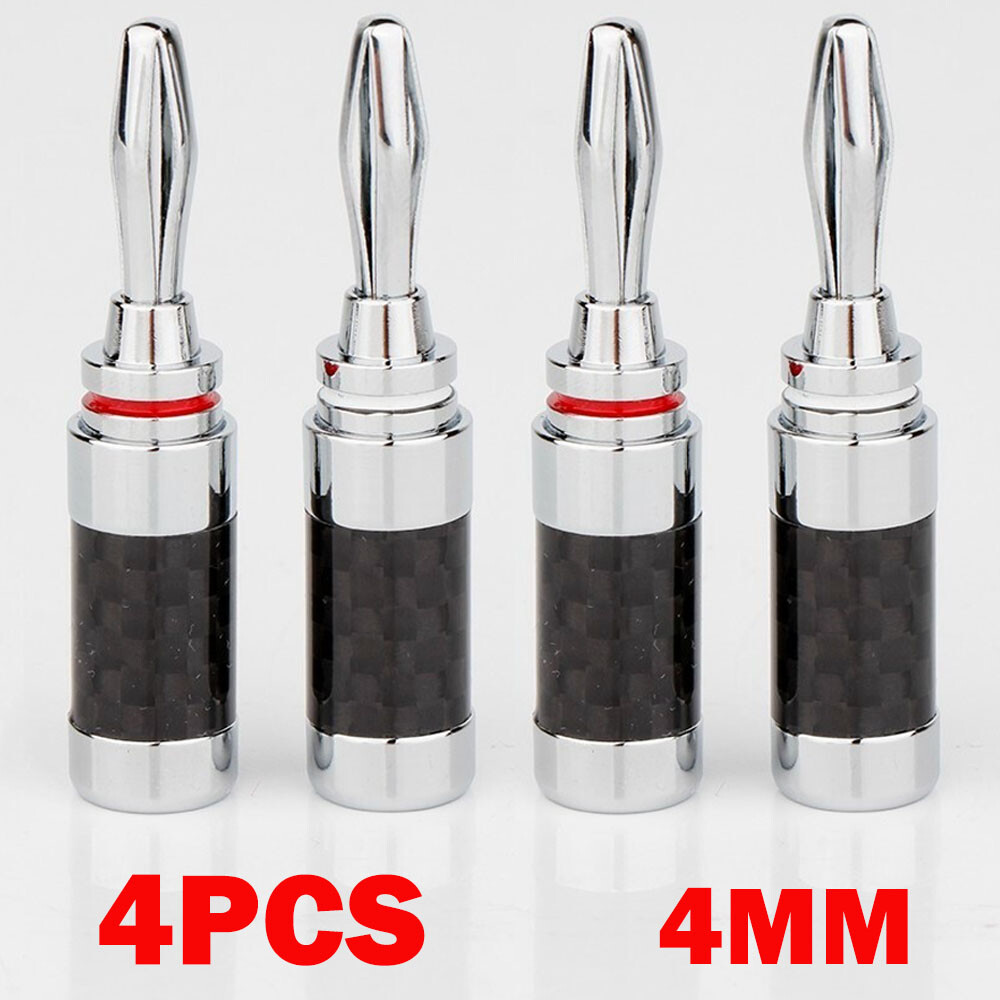 4x Banana Plug For Hifi Speaker Carbon Fiber Rhodium Plated Banana Connector USA