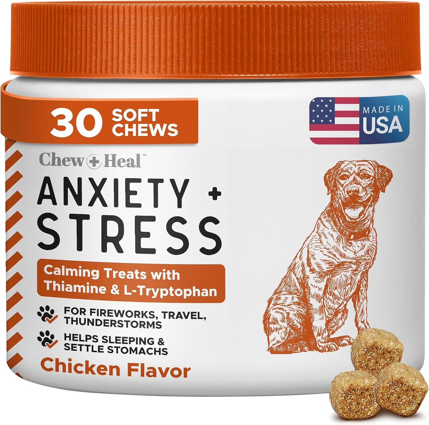 Chew + Heal Dog Calming Chews Anxiety & Stress Relief Chicken 30 Soft Chews