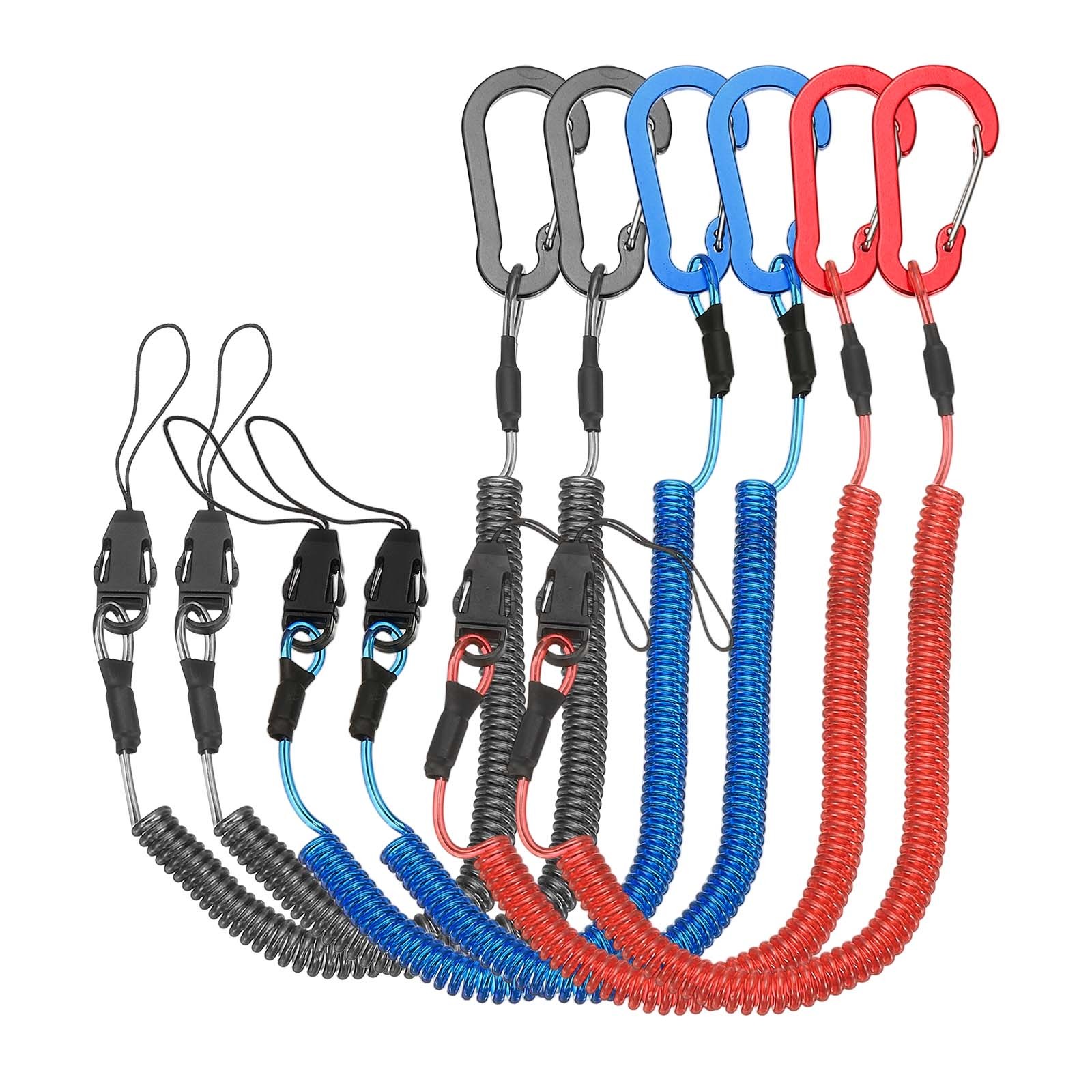 Coiled Lanyards with Buckle 59 Inch, 6 Pcs Buckle for Key Tool, Black/Red/Blue