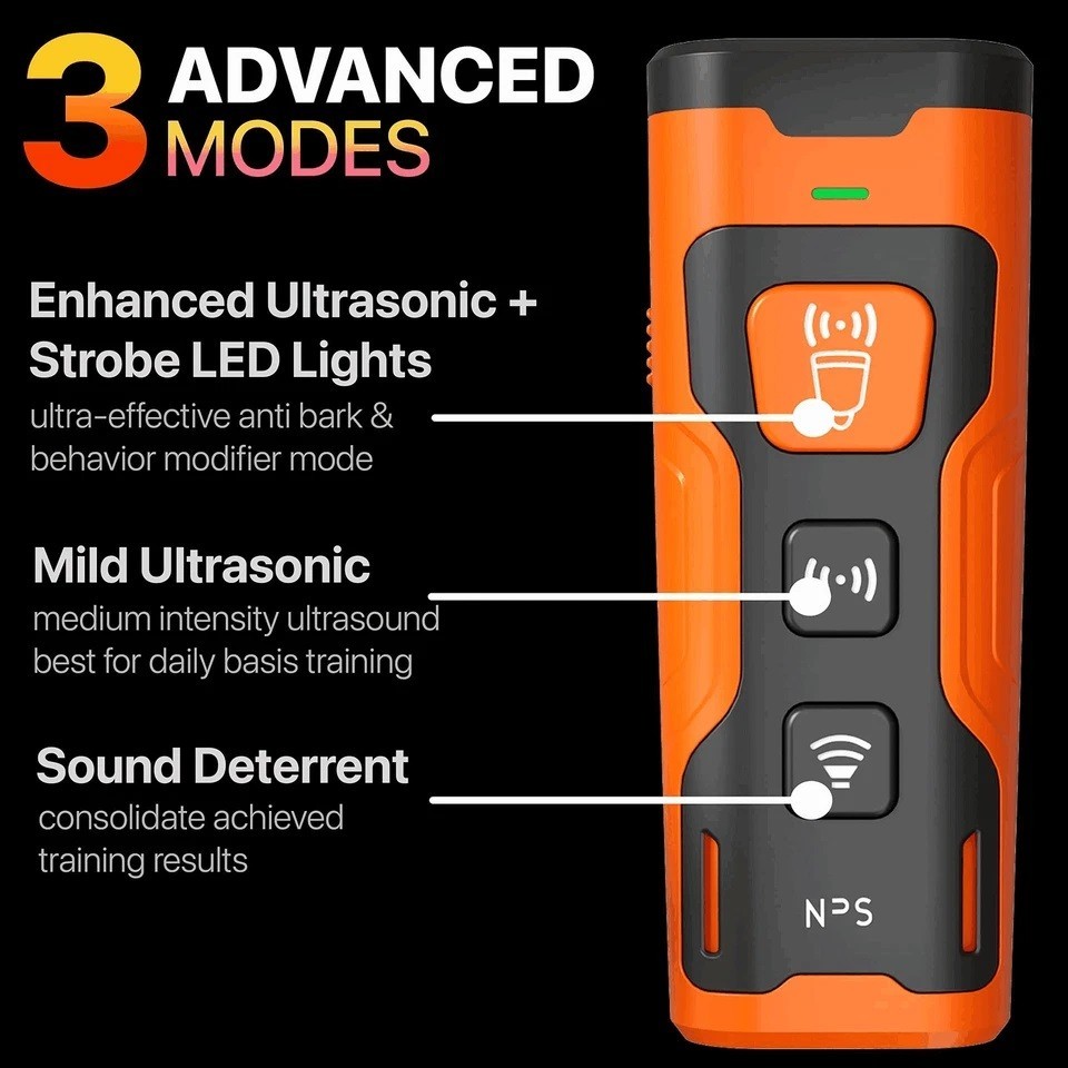 UltraSonic 50Ft Ear Range & LED Strobe Dog Deterrent Device Stops Bad Behavior