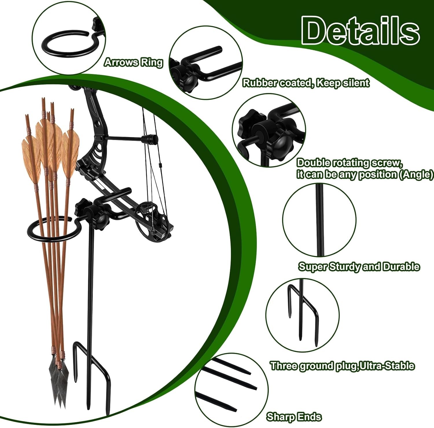 Ground Blind Bow Holder with 360-Degree Rotating Arrow Ring - 1 Pack