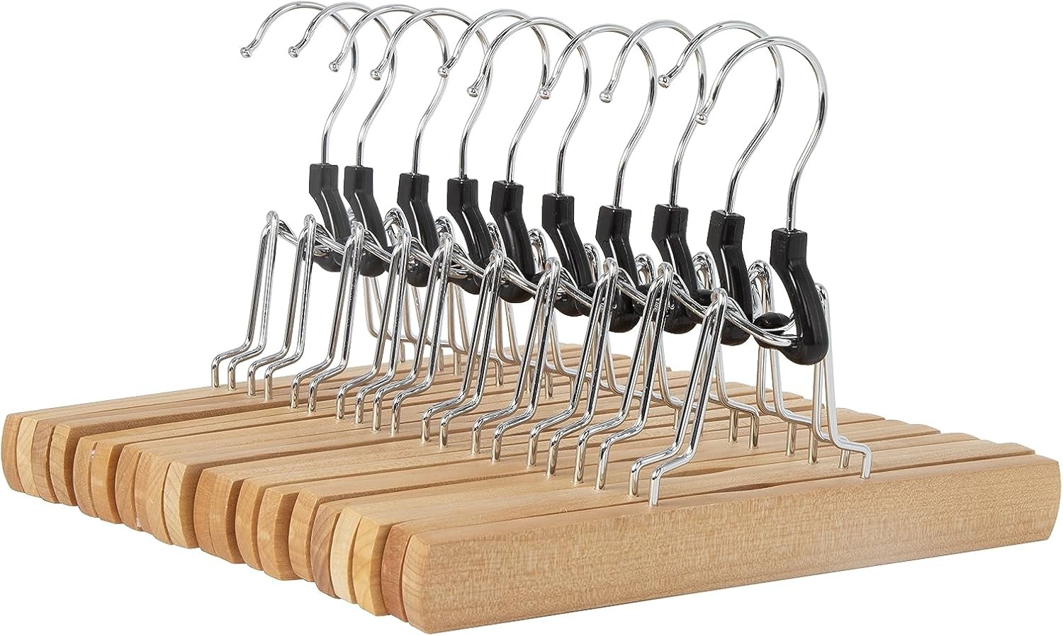 Sturdy Wooden Pants Hangers Natural 10-Pack