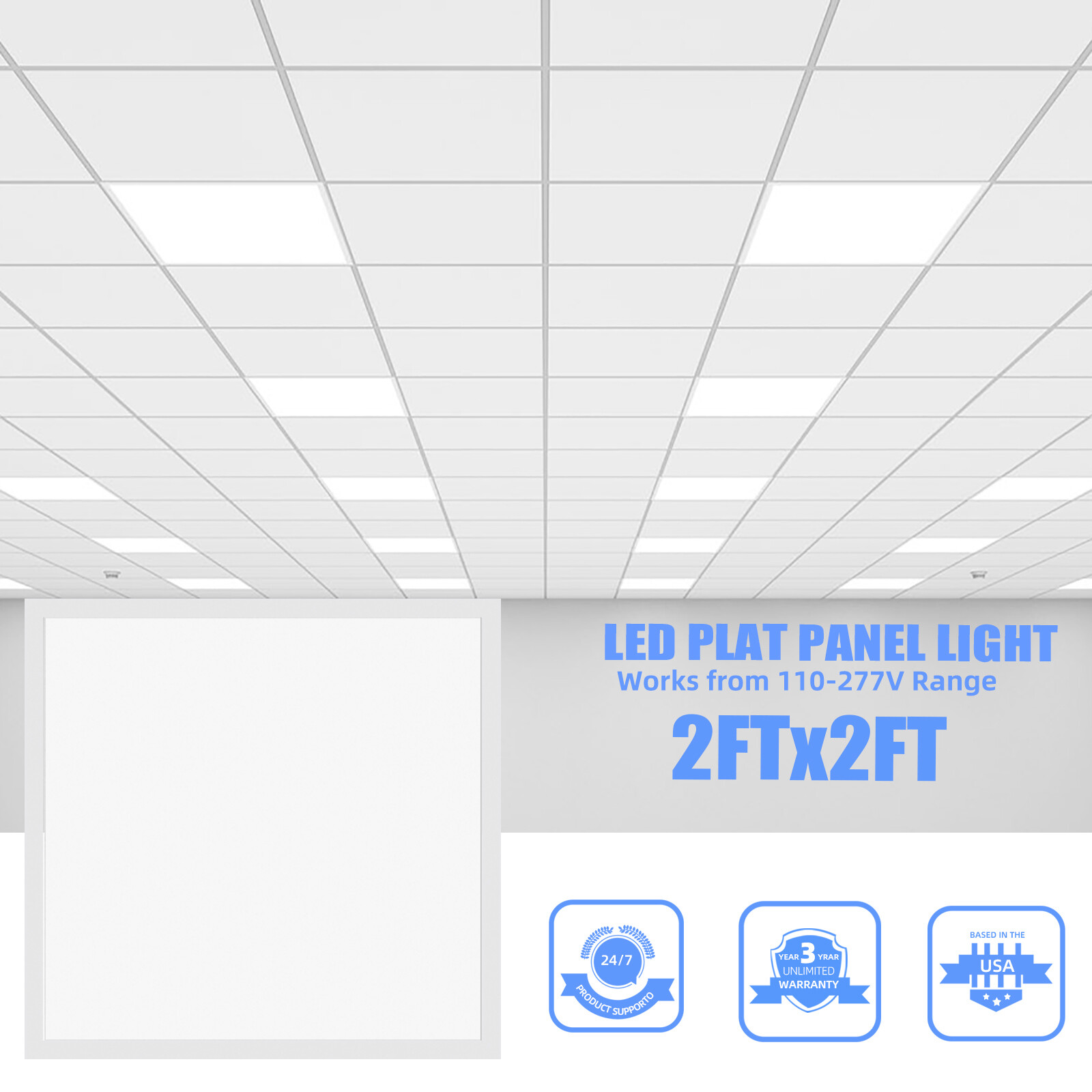 4Pcs 2X2FT LED Flat Panel Light 45W Dimmable Drop Ceiling Recessed Troffer Light