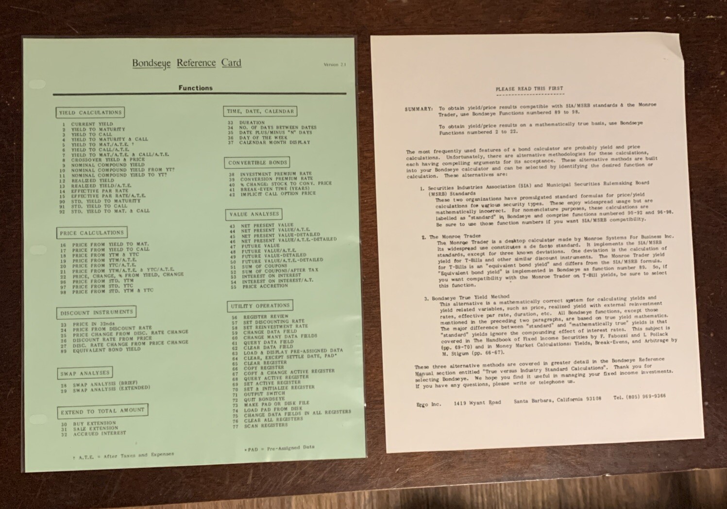 Vintage Bondseye Software Reference Manual W/5.25” Floppy Disk Version 2.1 1986