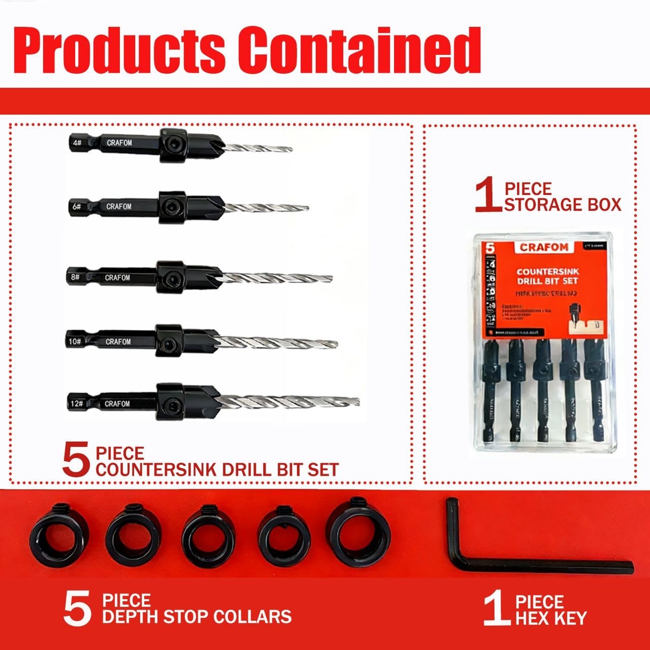 Countersink Drill Bit Set, 5 PCs Counter Sink Drill Bit Adjustable, #4, #6, #...