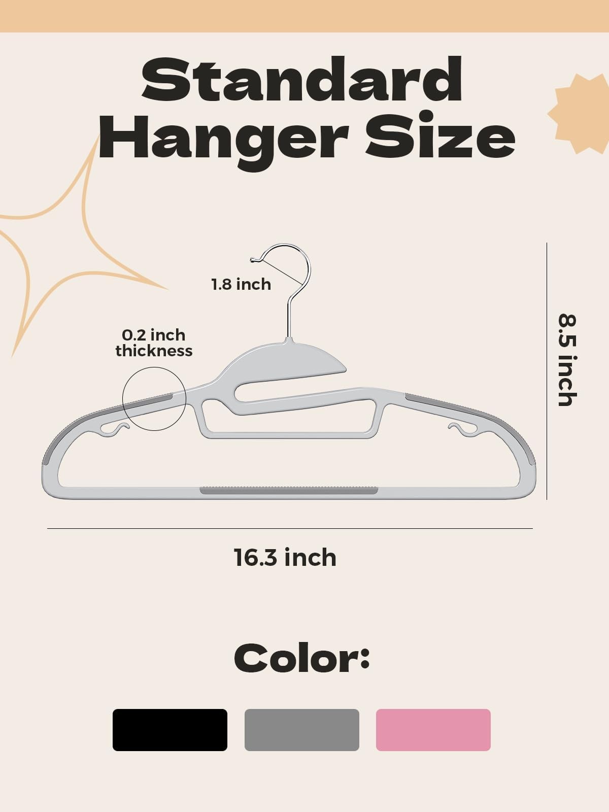 Grey Plastic Hangers 30 Pack, Slim Space Saving, Non Slip Clothes Hangers wit...