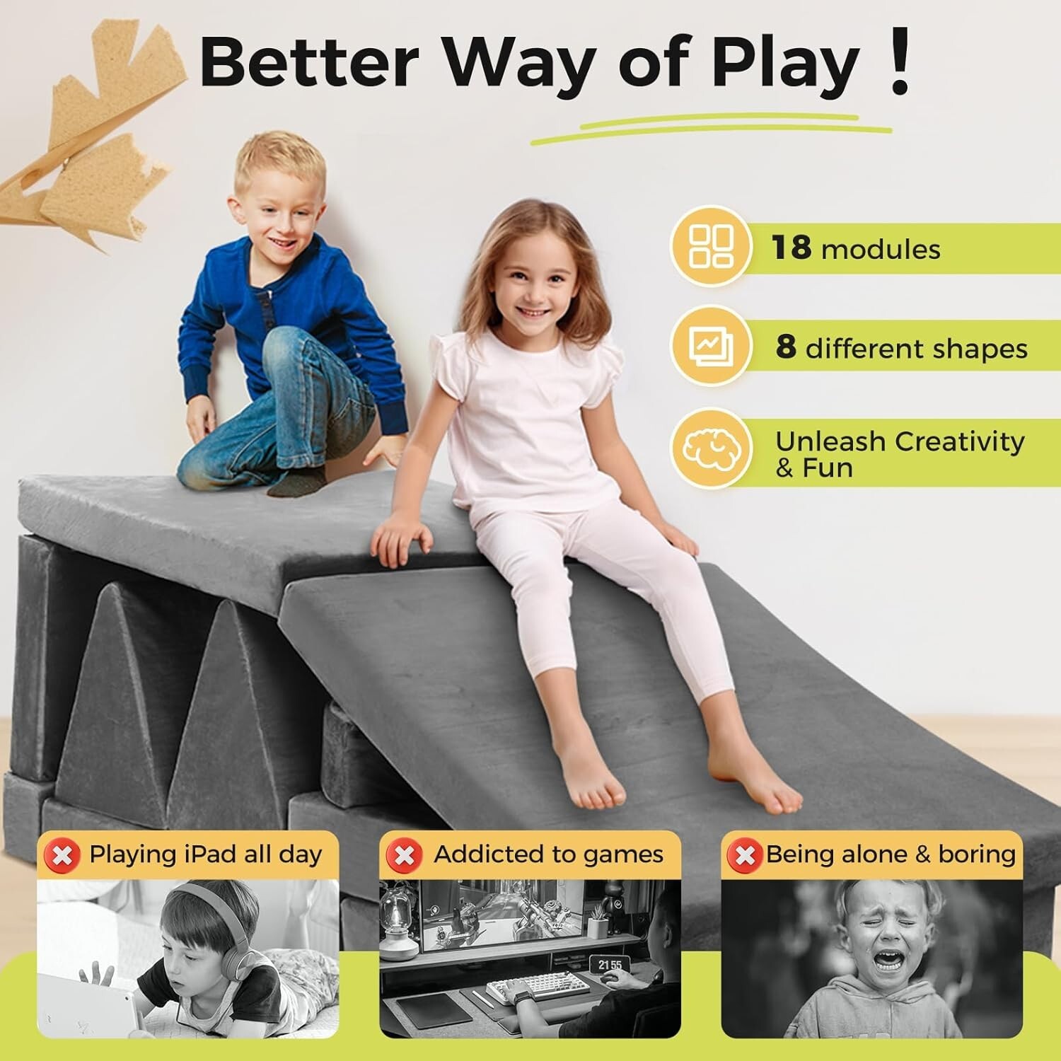 Convertible Foam Toddler Sofa - 18 Modular Pieces for Endless Play & Creativity