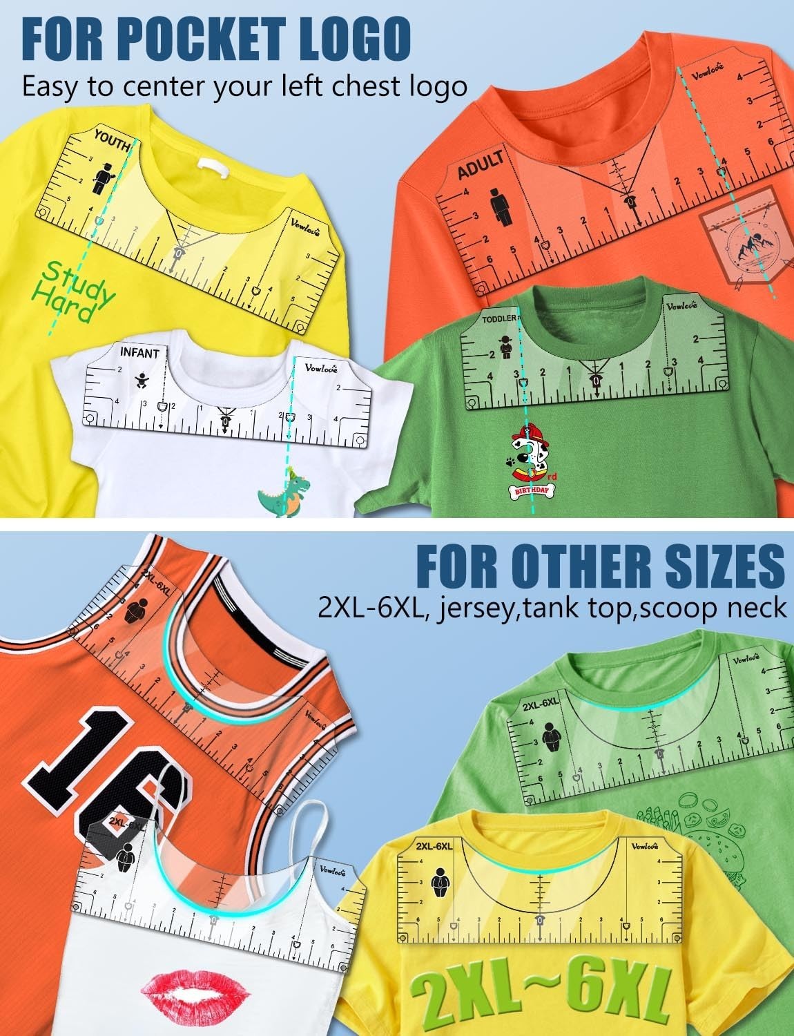 T-Shirt Ruler for Precise Alignment, Center & Left Chest Placement Tool for S...