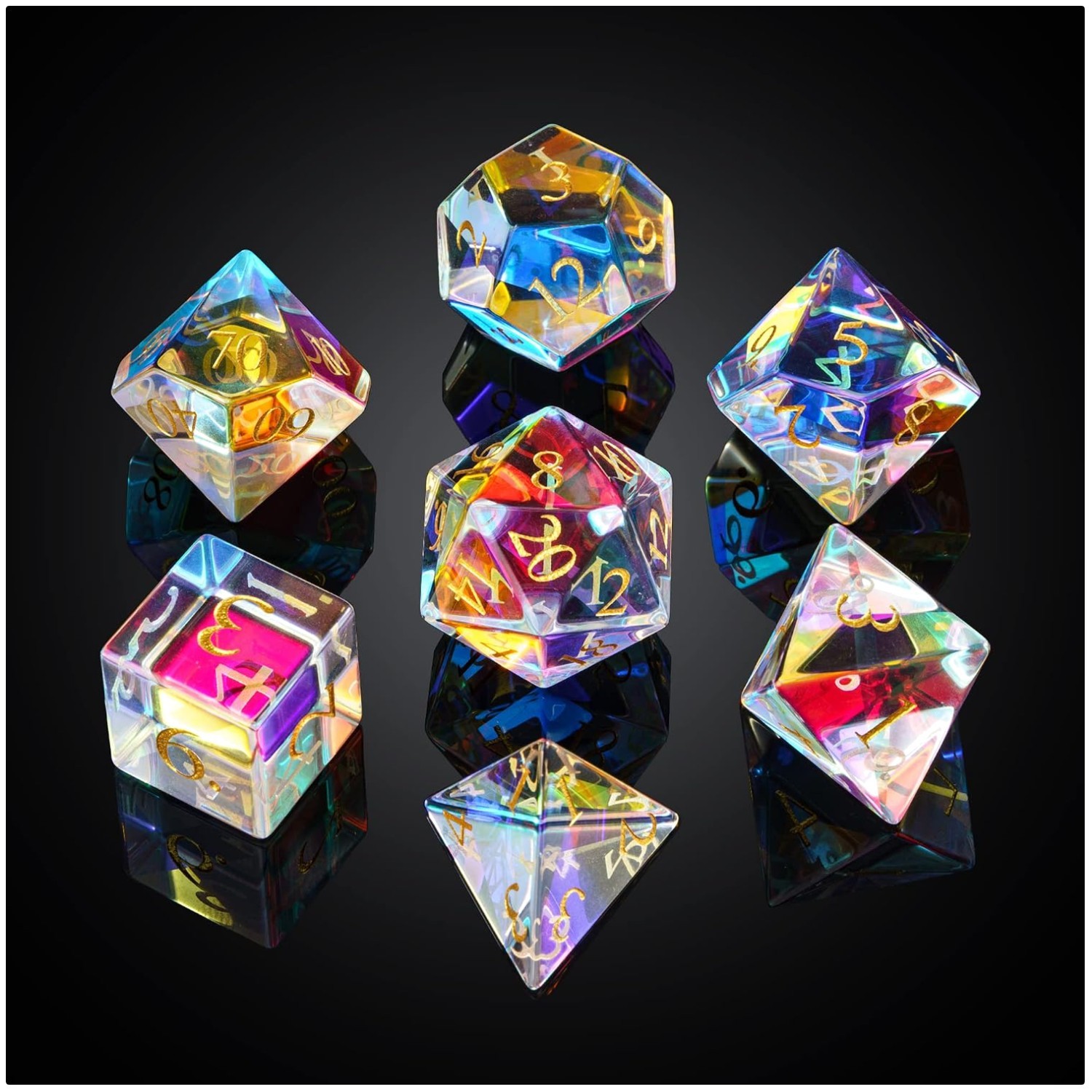 DND Dice Set in Gift Box - Rainbow Glass