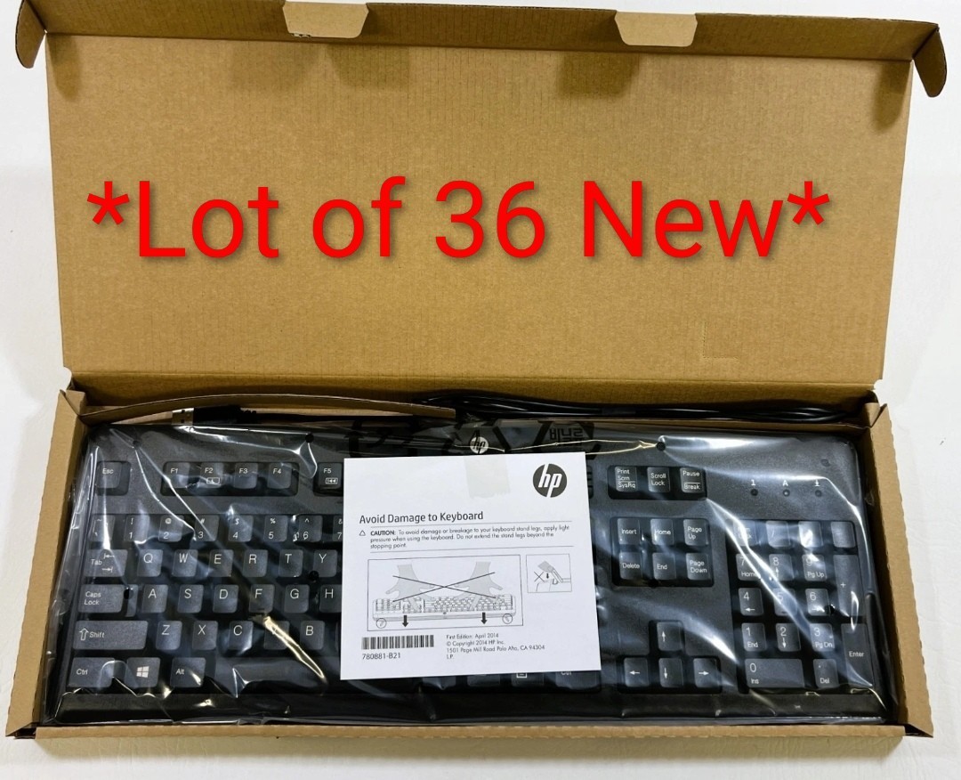 Lot Of 36 HP 672647-003 KU-1156 Wired Standard USB Keyboard - Black - Brand New