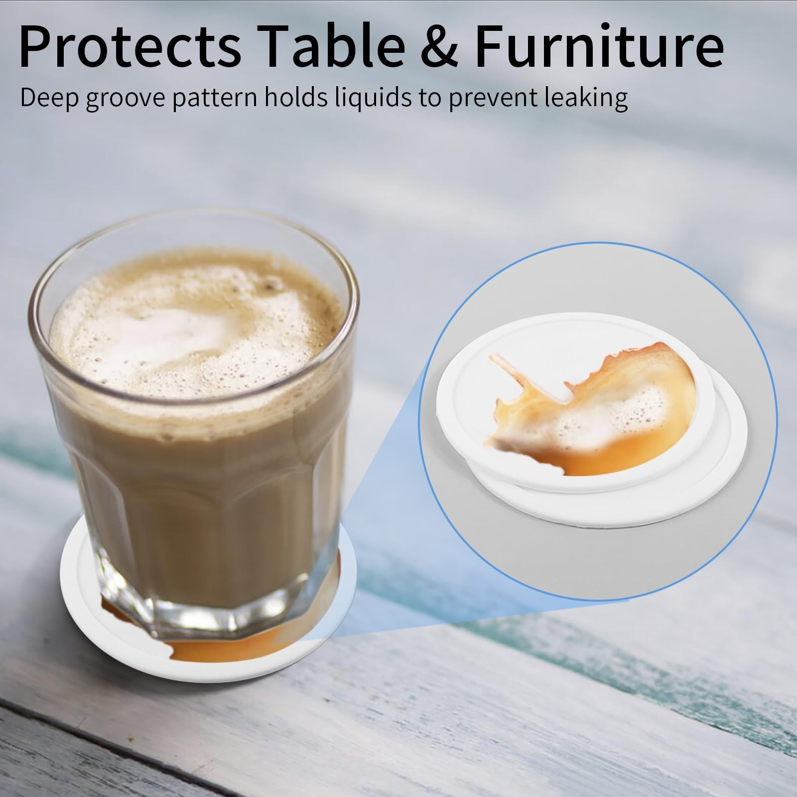 5-Pack White Silicone Coasters - Non-Slip Drink Coasters for Dining Table - N...