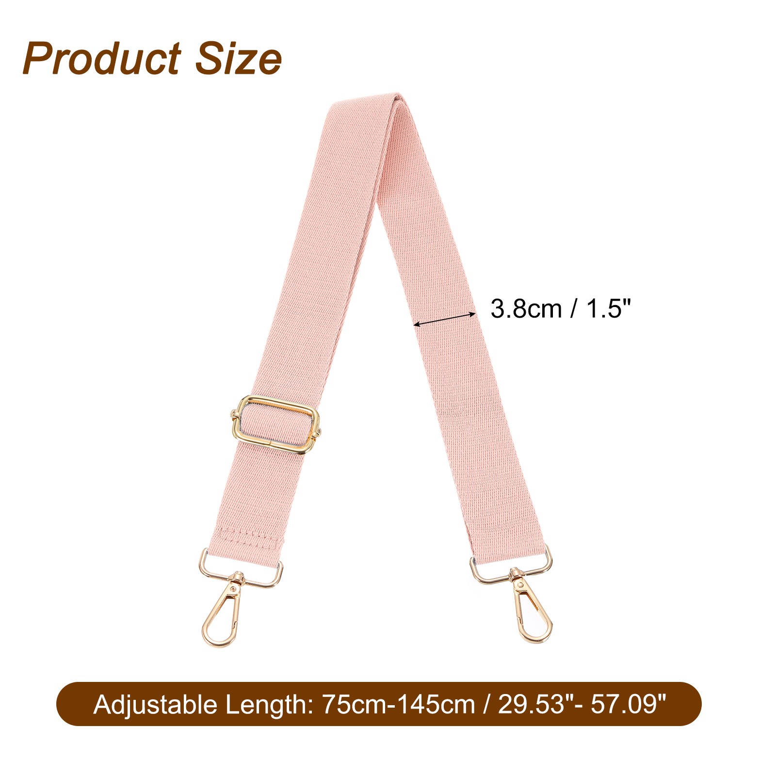 3.8cm Wide Shoulder Strap, Pink, Light Gold Pull Core Buckle