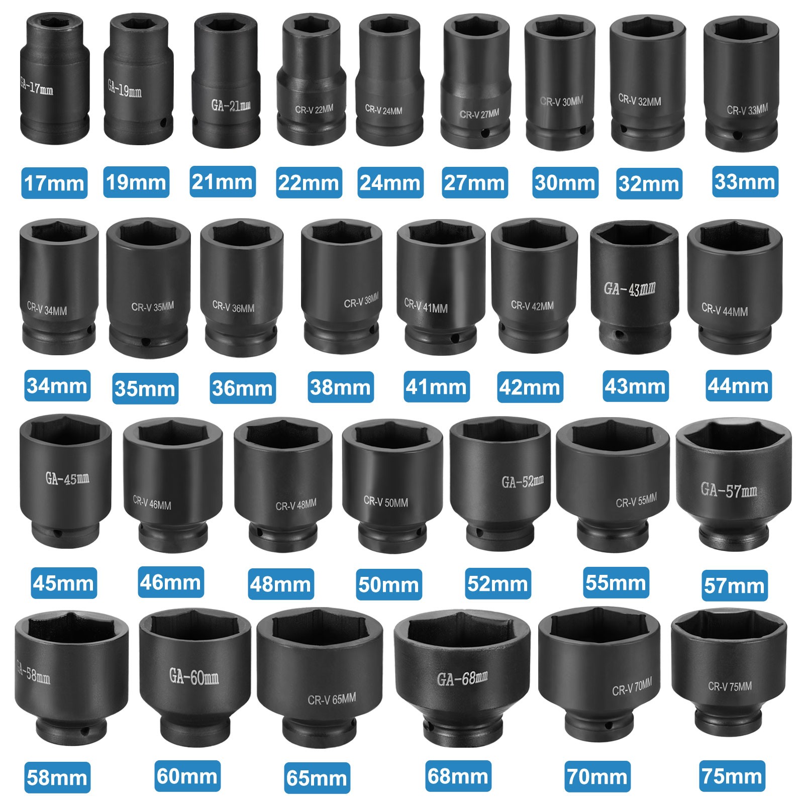 1 Inch Drive 52mm 6 Point Impact Socket Chromium Vanadium Steel