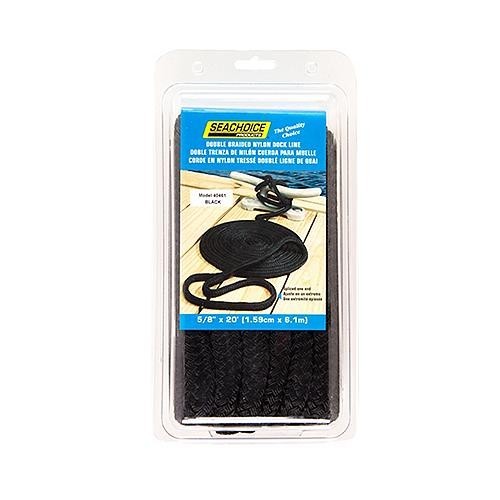 SEACHOICE Double Braid Dock Line 50-40461 5/8" Width x 20' Length Black