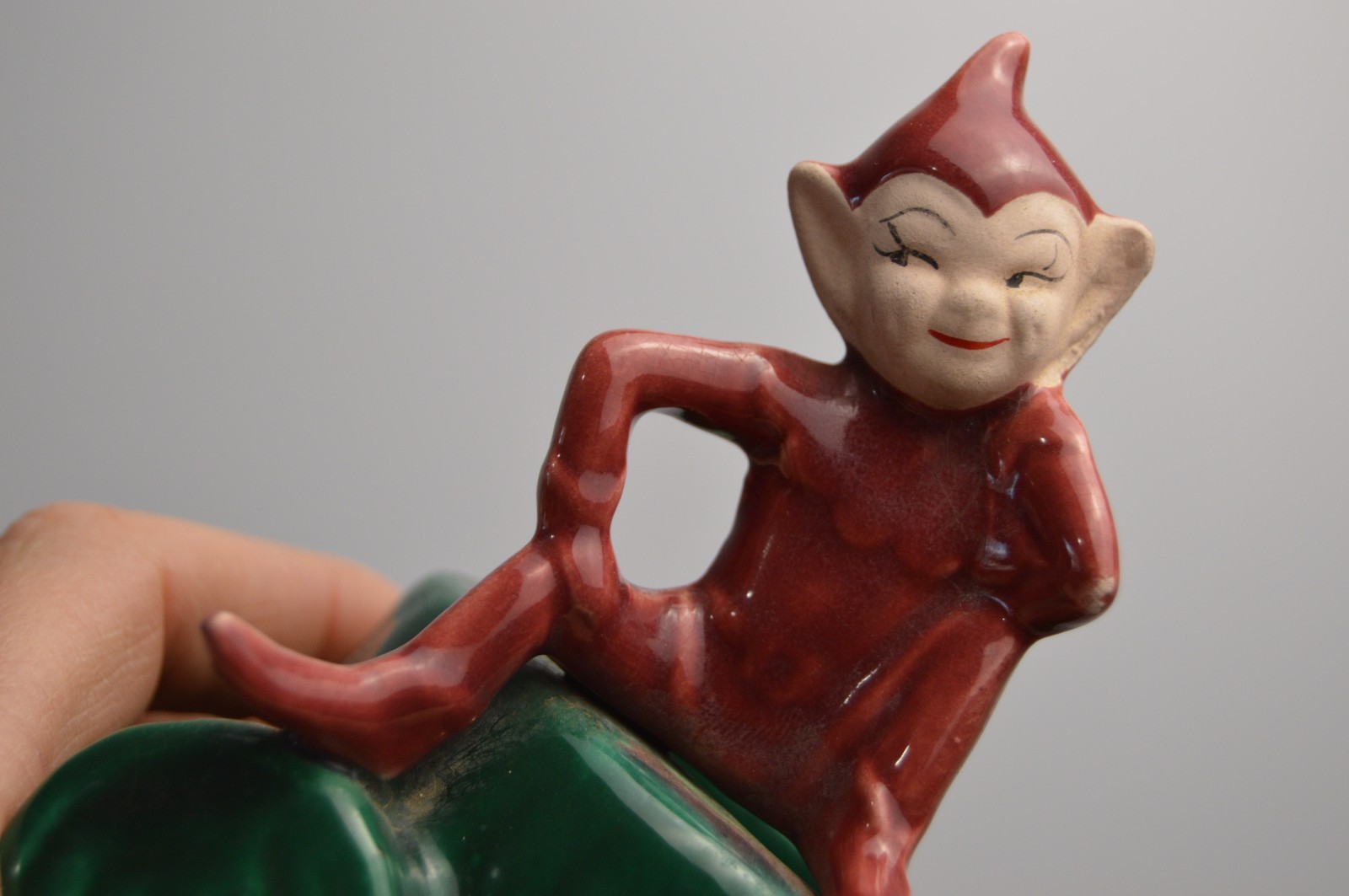 Vintage Pixie Elf Sitting on a Stump Planter MCM Pottery Ceramic Fairy Garden