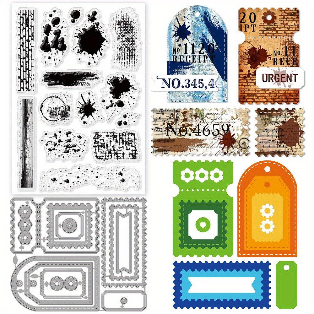 1set Reading Tag Theme PVC Plastic Clear Stamps with 1pc Carbon Steel Cutting