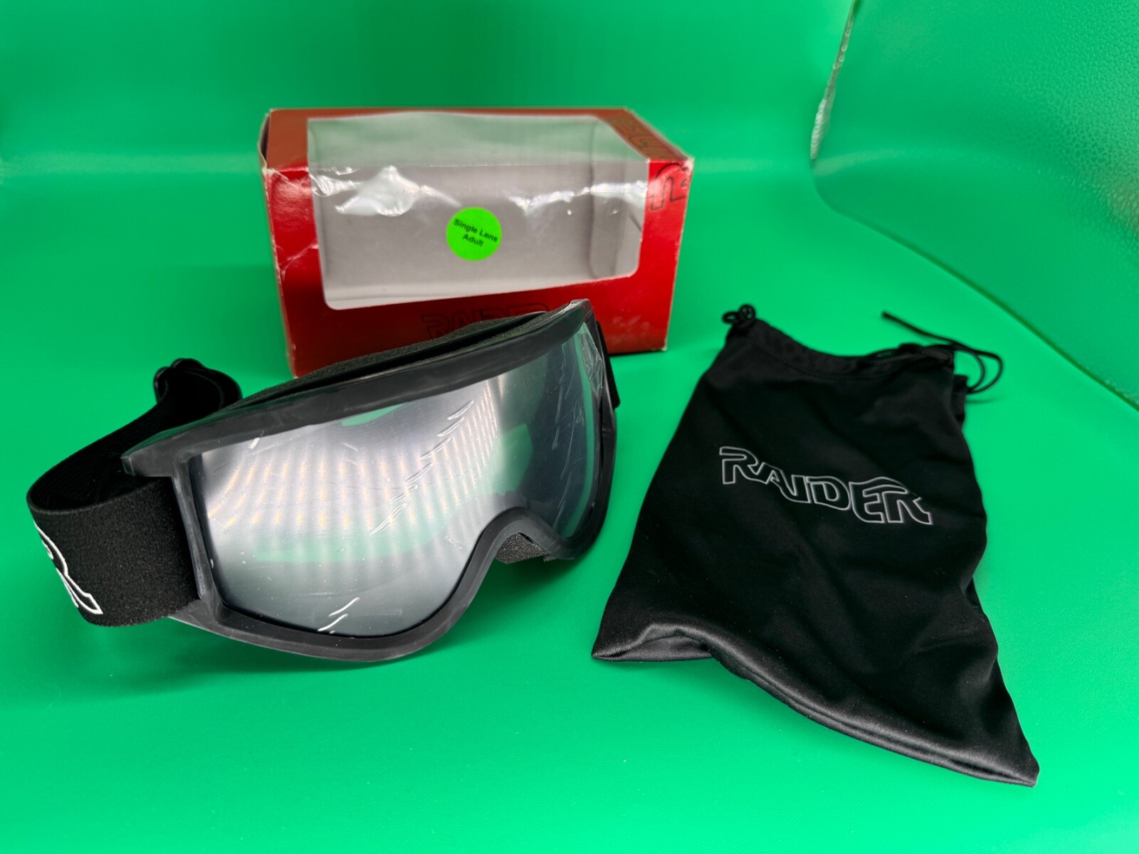 (NOS) Raider Adult Single Lens DELUXE Goggles for Motorsports Black- P/N: 26-001