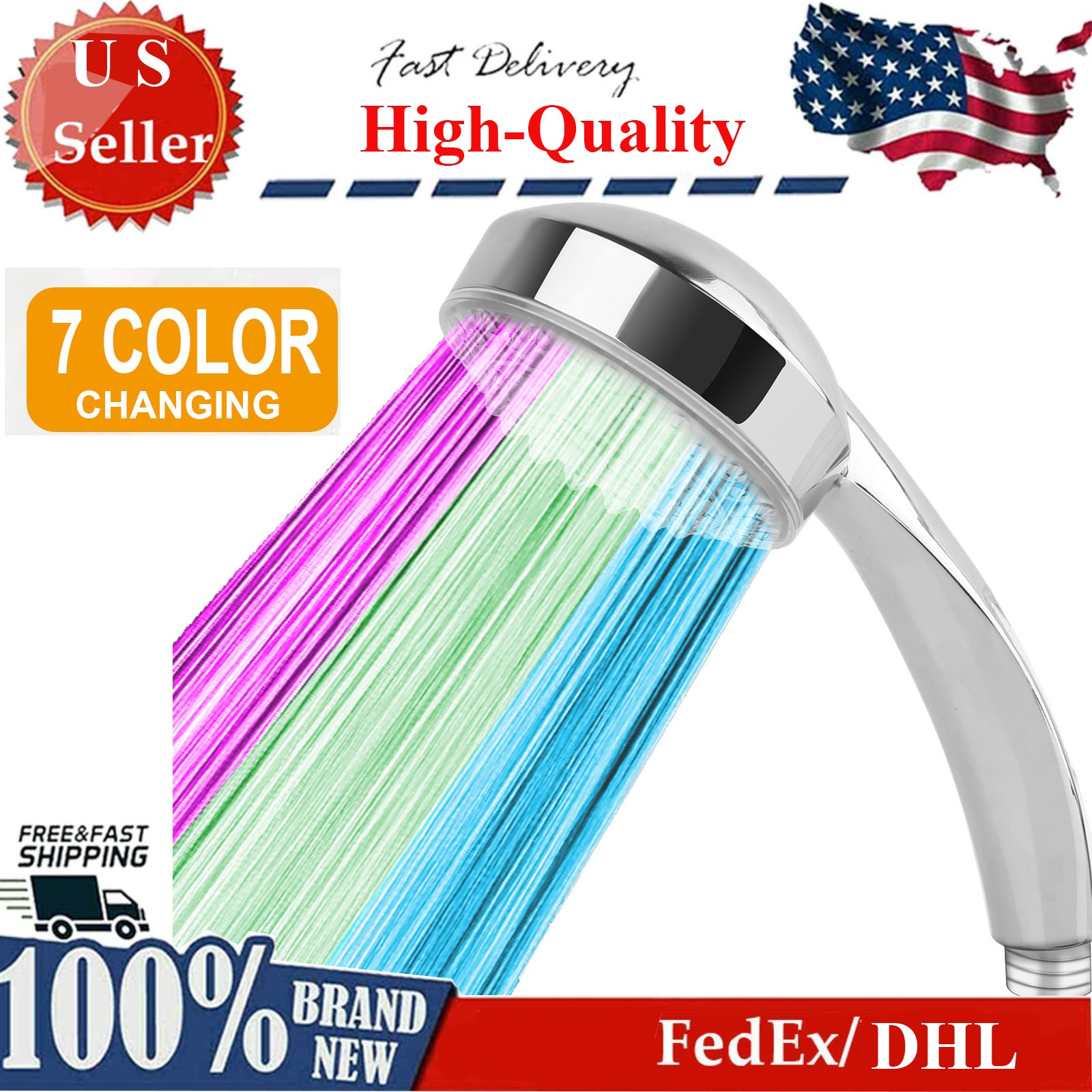 LED Shower Head w/ Handheld Shower Head High Pressure w/ Water Temperature