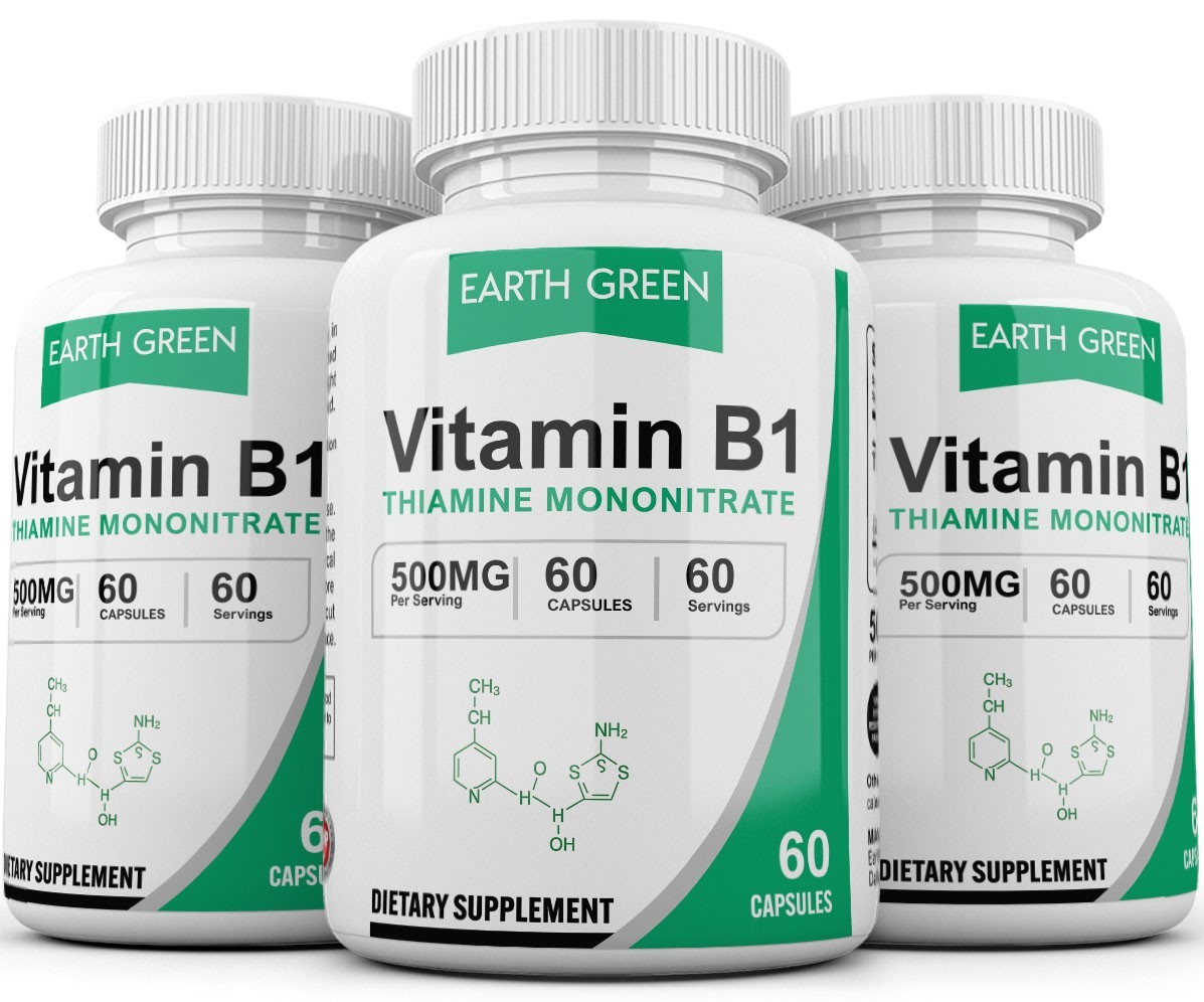 3 Bottles Vitamin B1 (Thiamin) 500mg, 180 Capsules - Gluten Free & Non-GMO USA