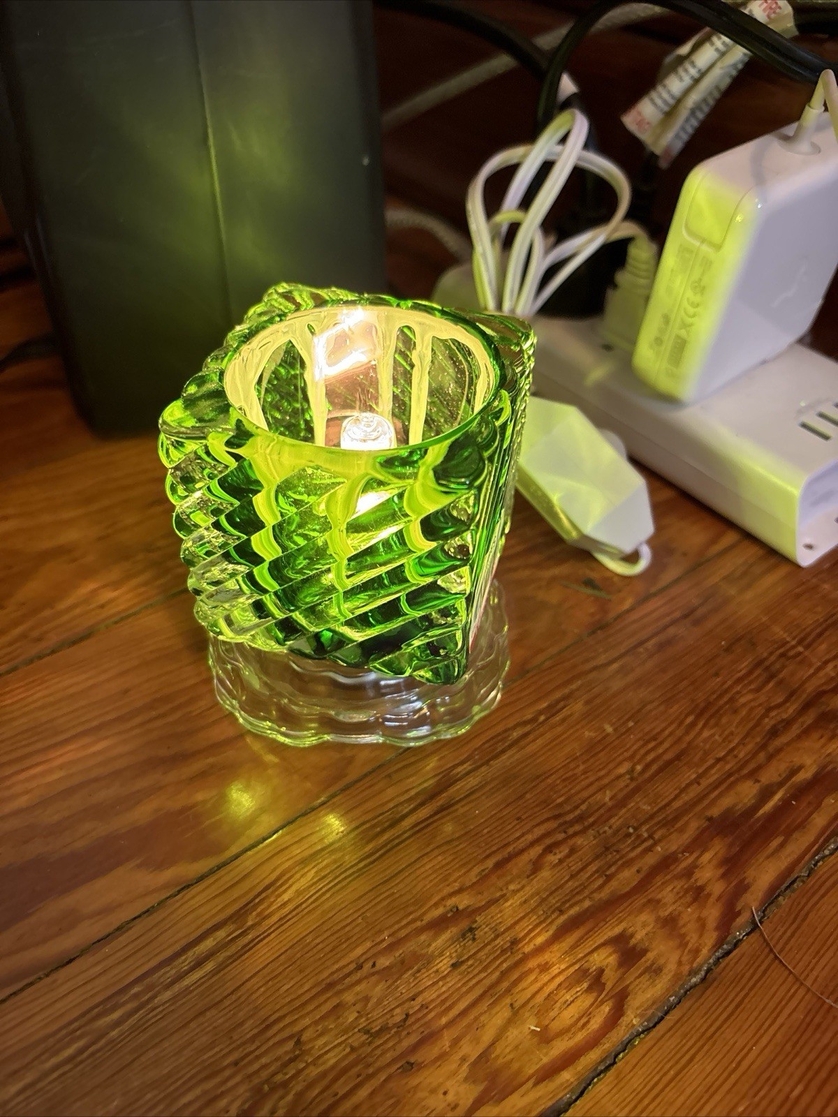 Electric Night Table Light With Dimmer Switch Beautiful Green With Clear Base