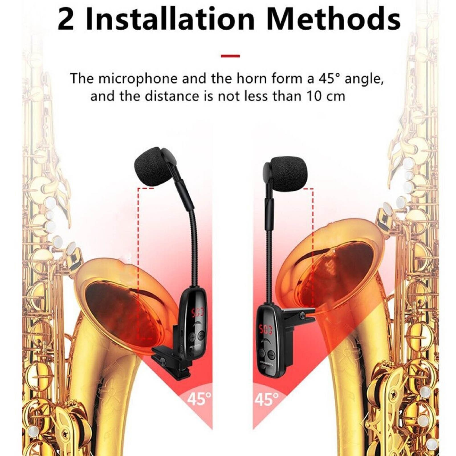UHF Wireless Microphone For Trumpet Saxophone Instrument 50M Range Wireless m