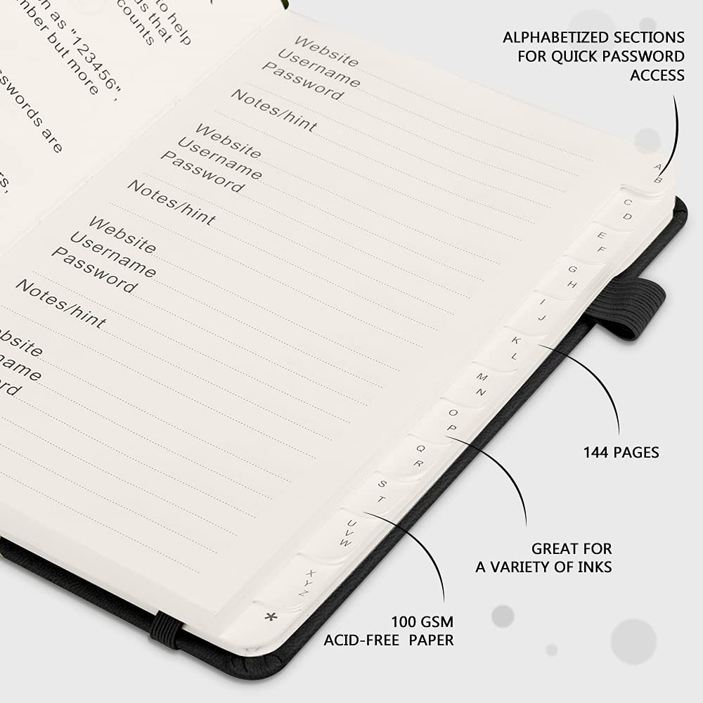 Medium Black Password Keeper Book with Alphabetical Tabs and Secure Storage