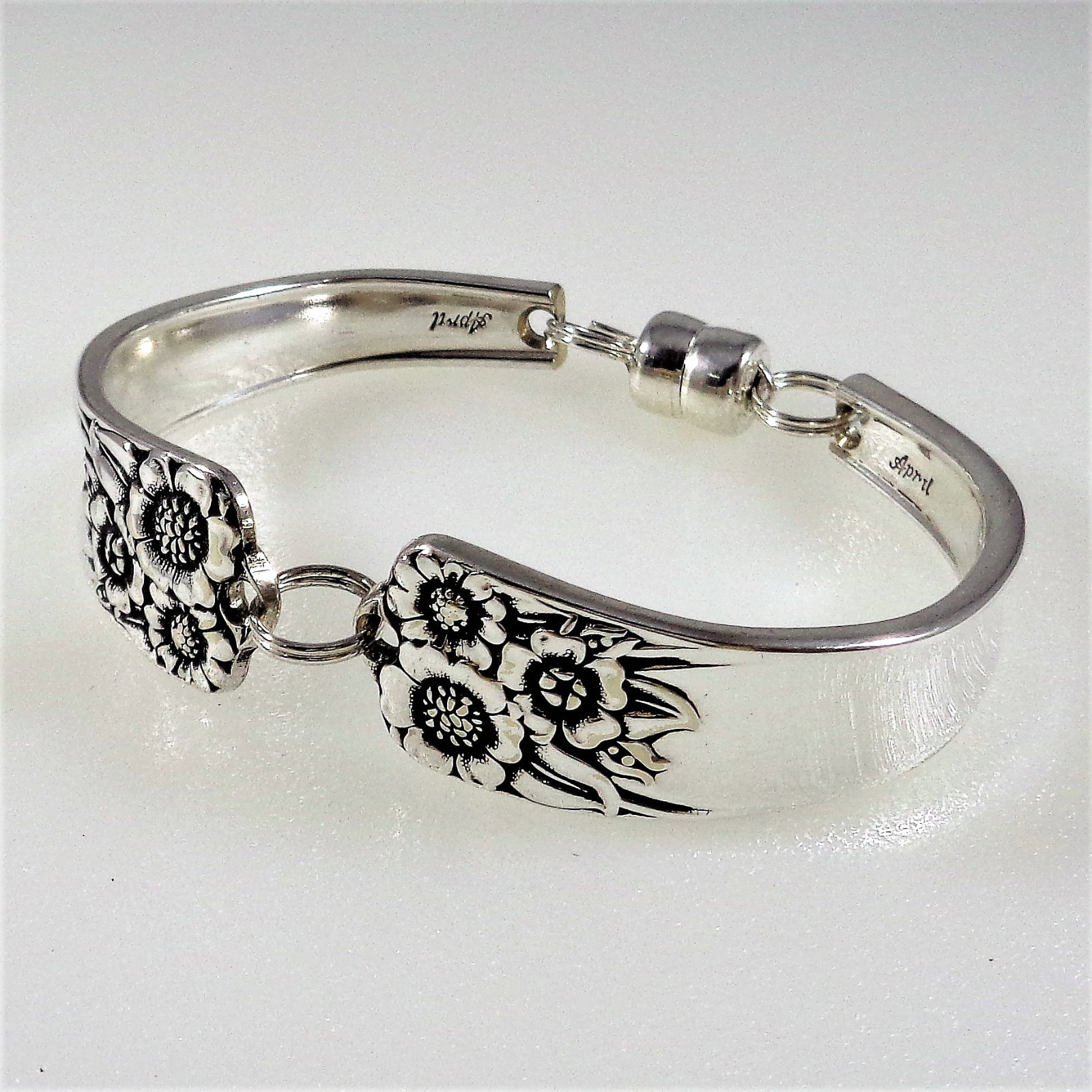 April Shiny Spoon Bracelet 1950 Birthday Bridal Jewelry Silverware Flatware Gift