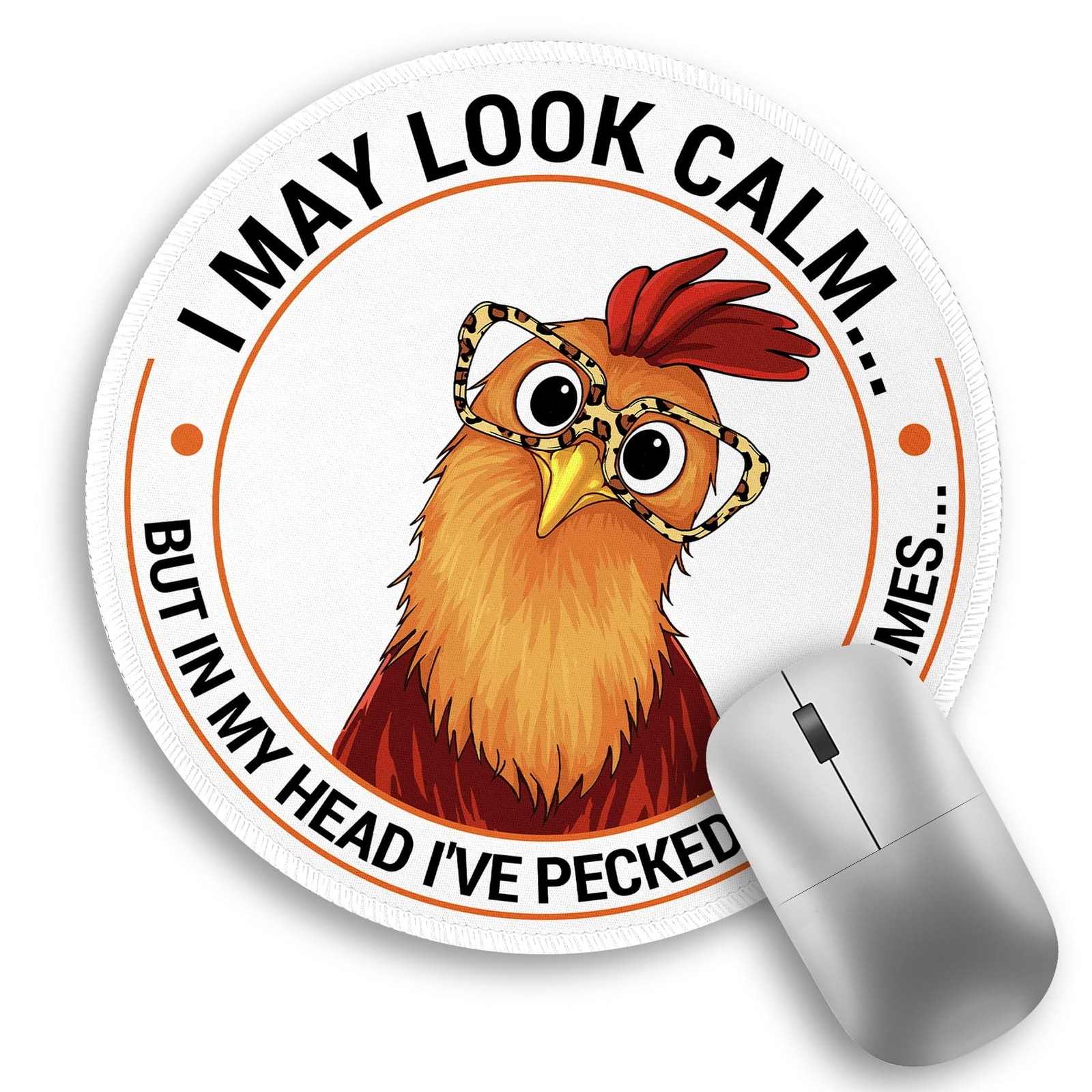 Funny Chicken Mouse Pad, Small Round Rooster Mouse Pads for Desk, Mini Travel Mo