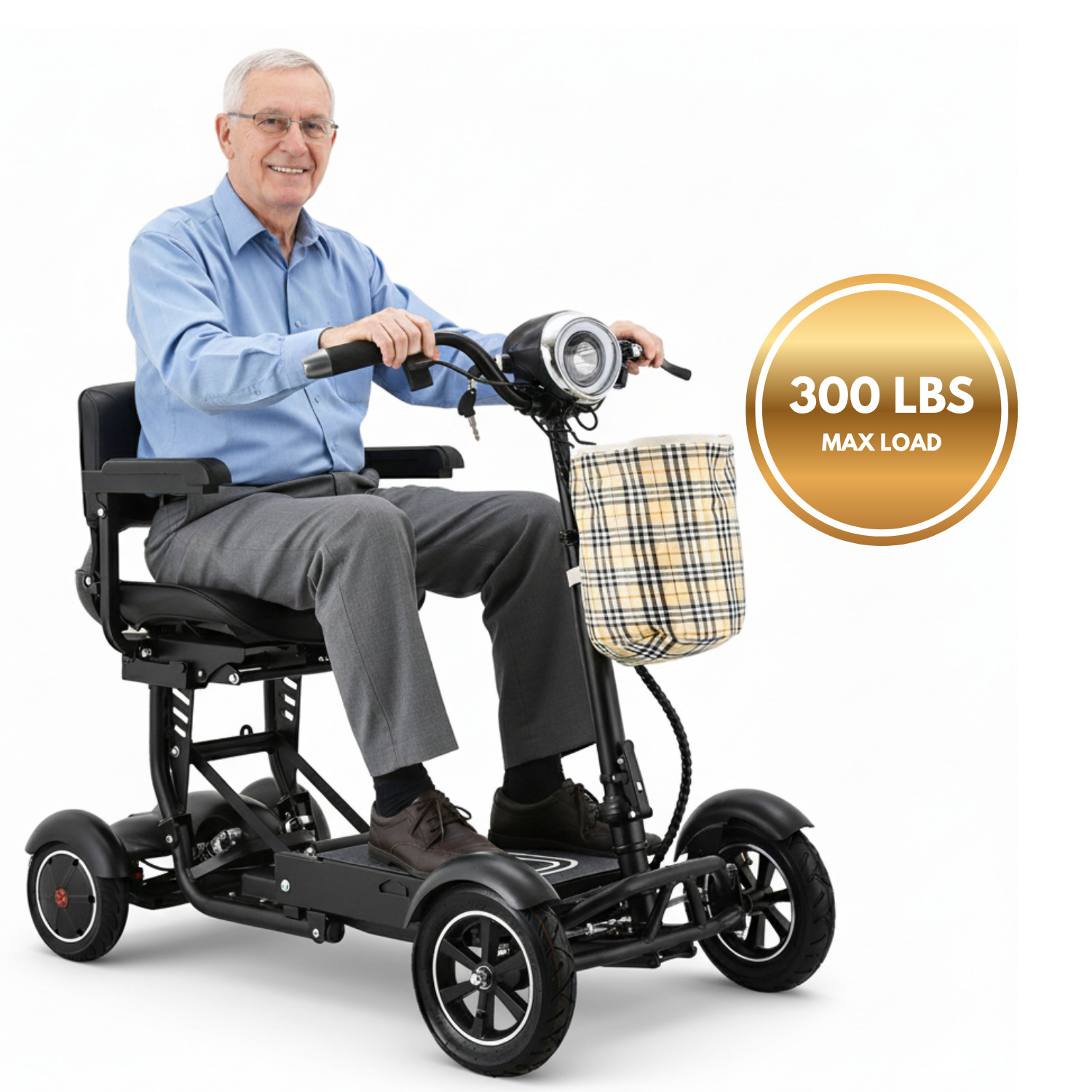 4 Wheel Compact Power Electric Mobility Scooter for Adults Seniors w/ Wide Seat