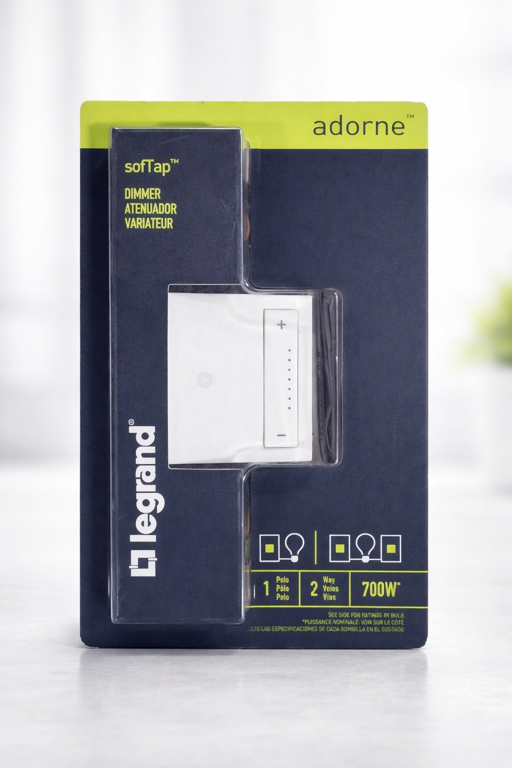 ADTP703TUW4 - LEGRAND ADORNE 700W SOFTAP TRU-UNIVERSAL DIMMER WHITE w/MICROBAN